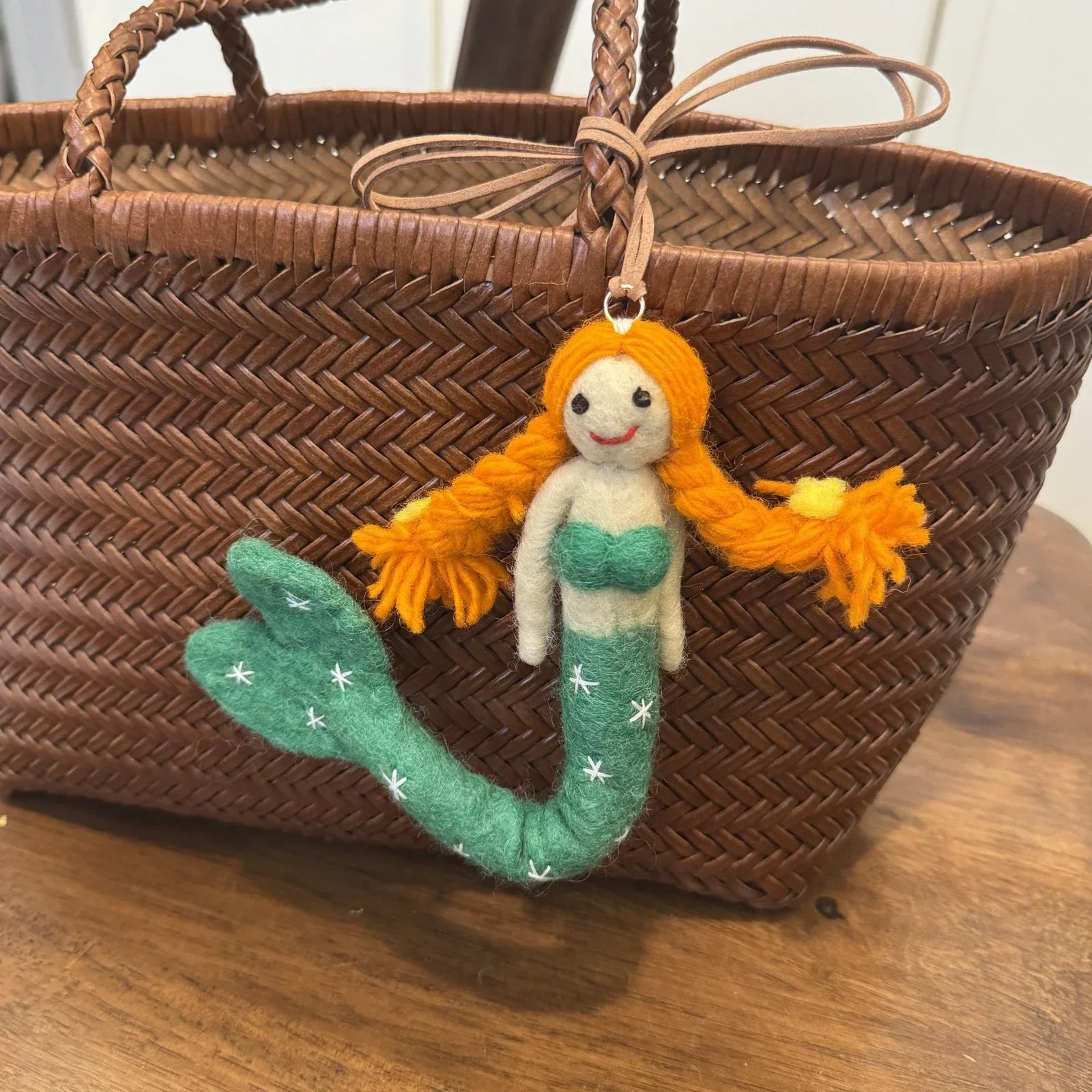 deep green mermaid handmade wool felt bag charm