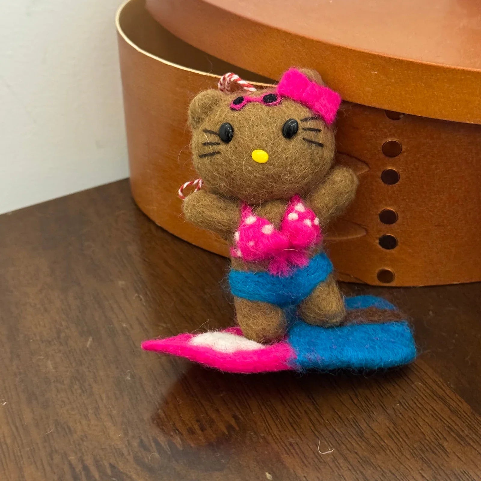 Flower-Holding Elephant handmade wool felt bag charm and keychain