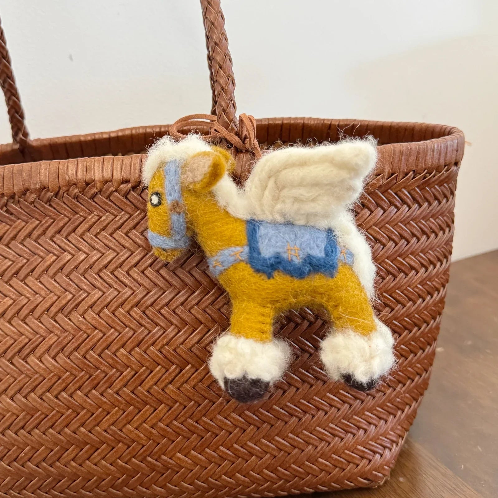 Brown wool felt Pegasus bag charm