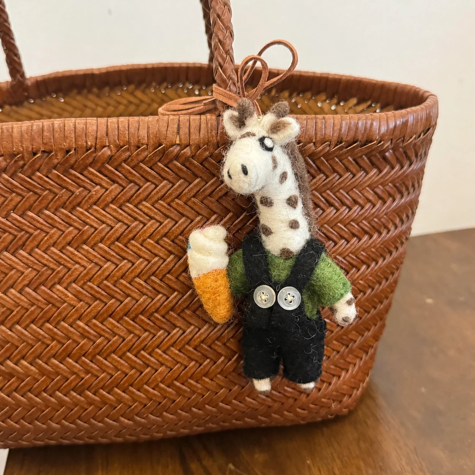 ice cream giraffe handmade wool felt bag charm
