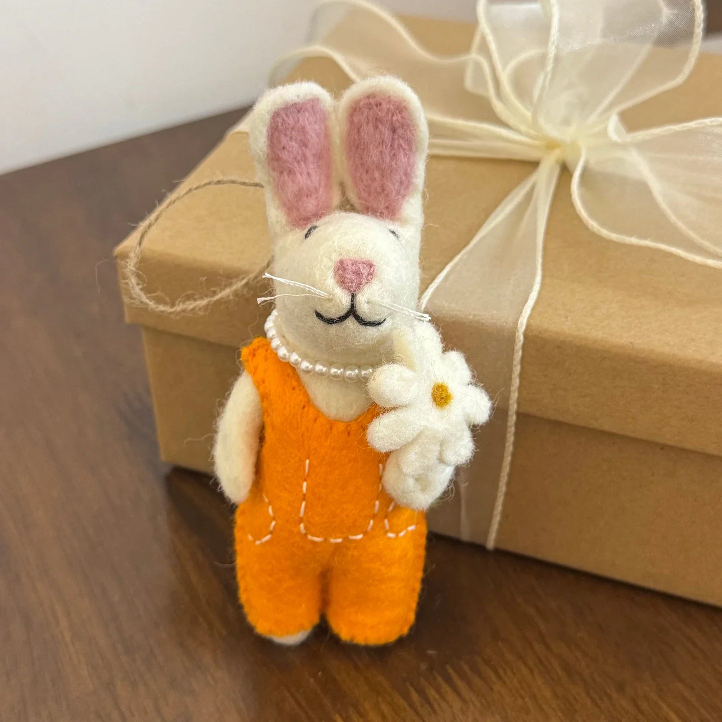 Orange Rabbit handmade wool felt bag charm and keychain