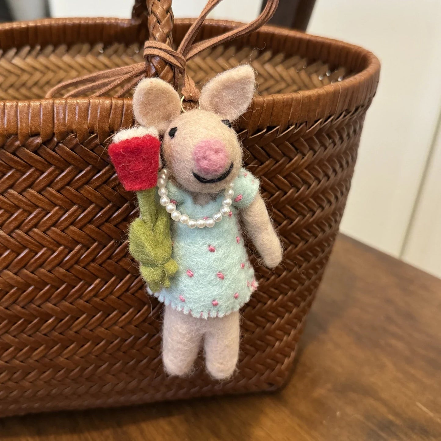 tulip pig handmade wool felt bag charm