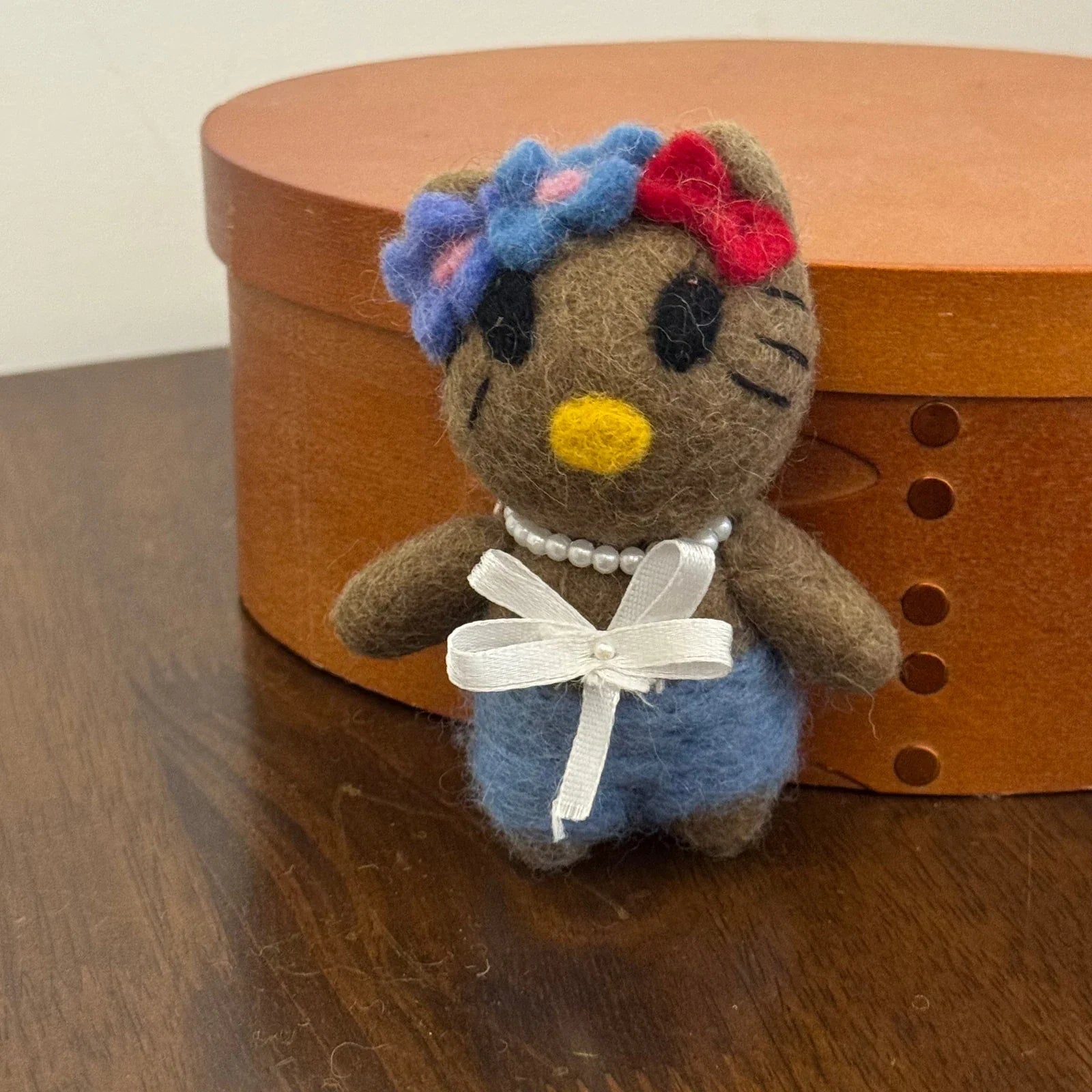 Purple Rabbit in Overalls handmade wool felt bag charm and keychain