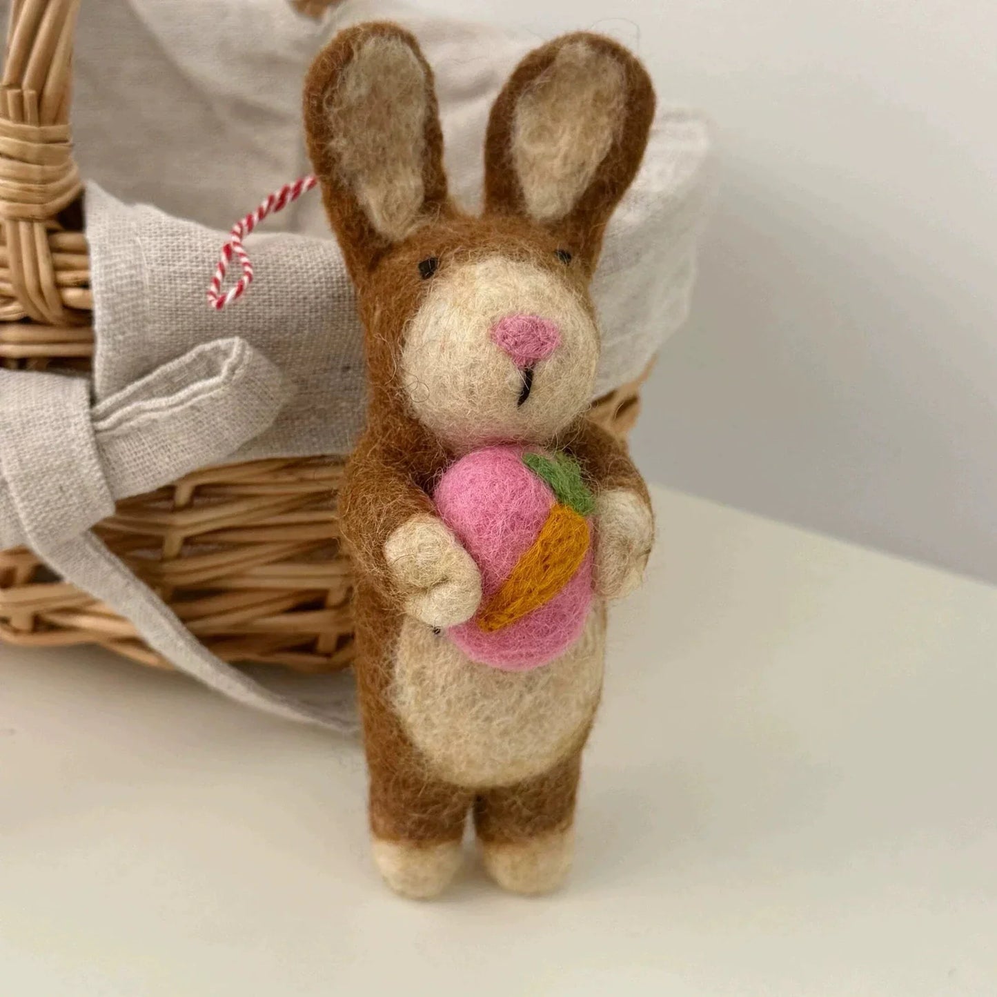 Brown Rabbit with Carrot handmade wool felt bag charm and keychain