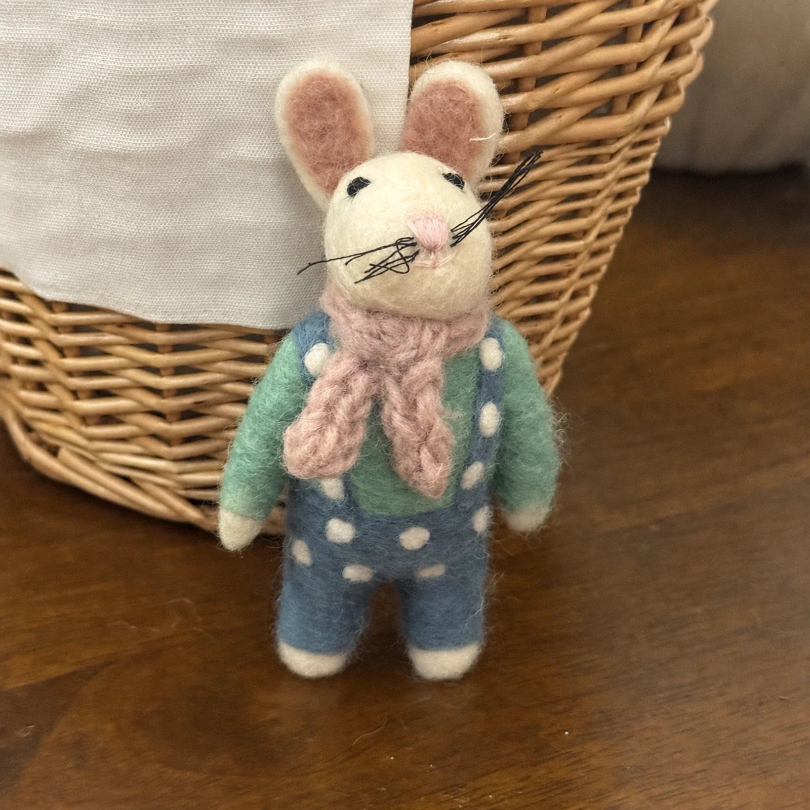 Polka-Dot Rabbit handmade wool felt bag charm and keychain