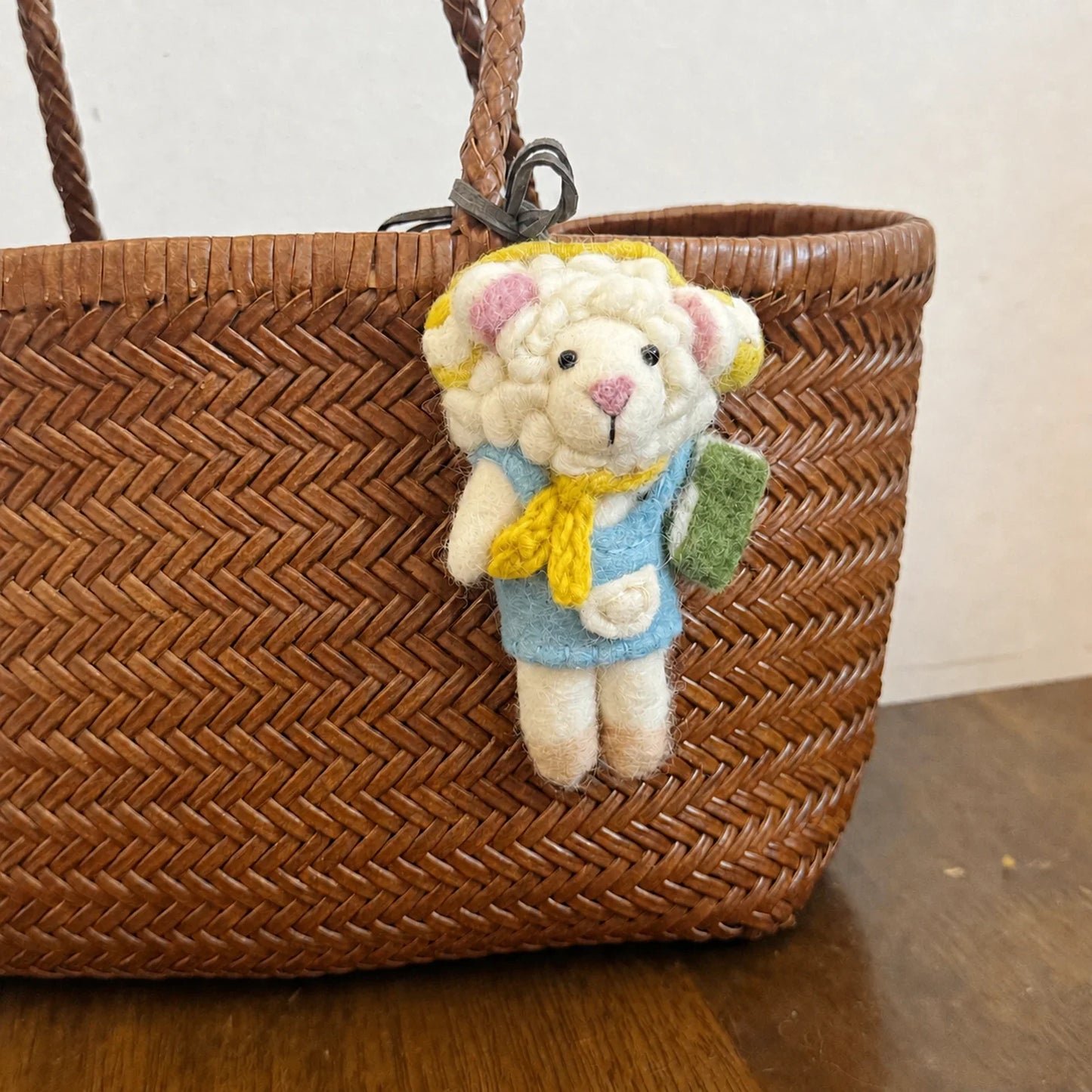 book headphones lamb handmade wool felt bag charm