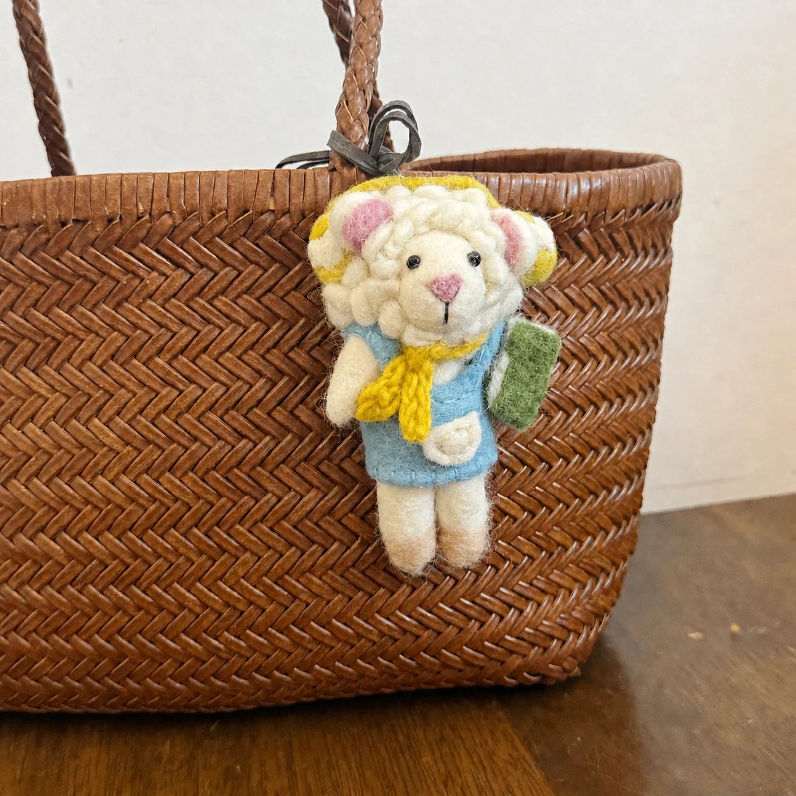 book headphones lamb handmade wool felt bag charm