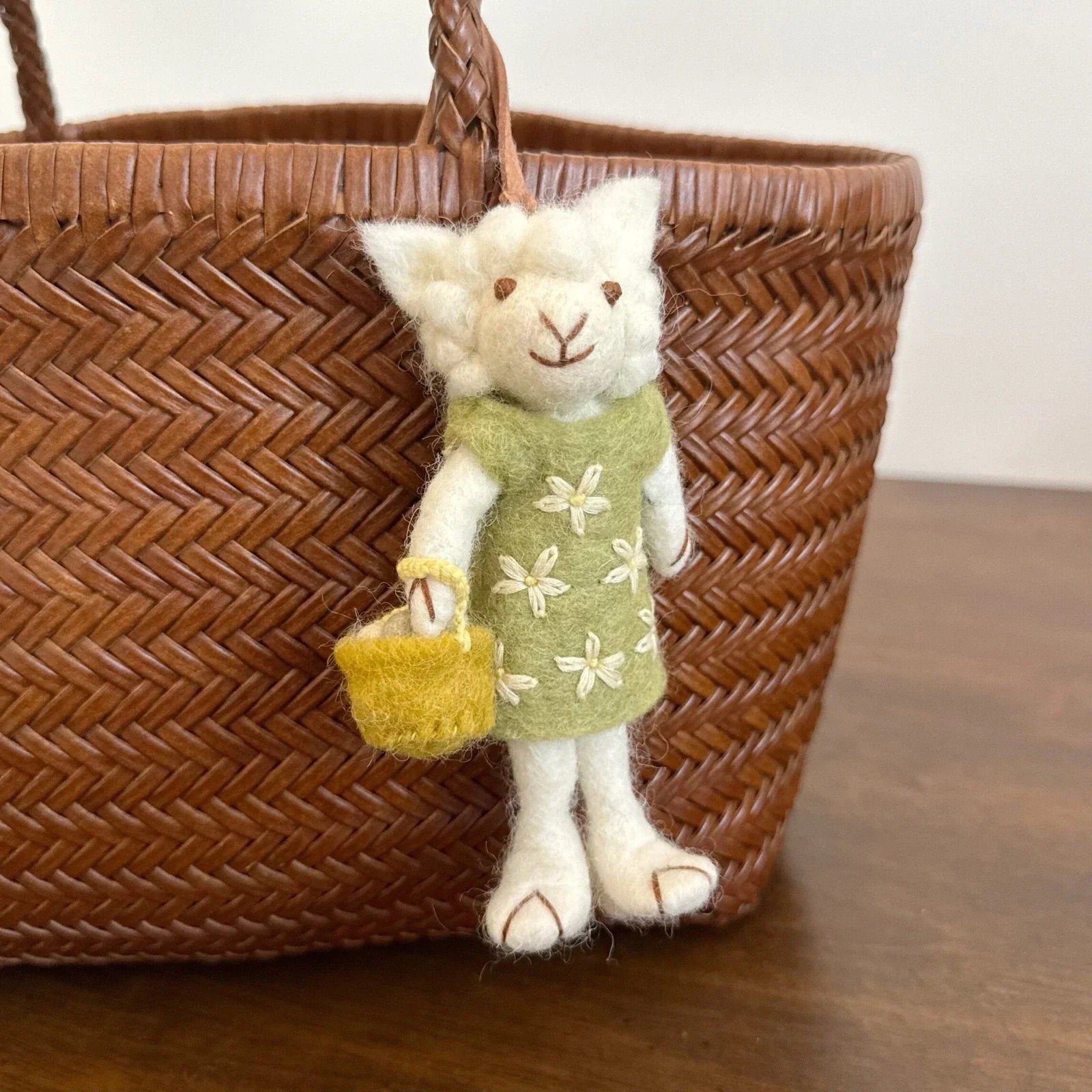 Handmade wool felt sheep bag charm – mrs sheep