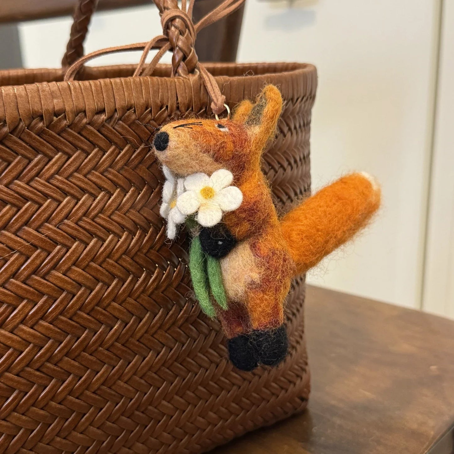 love note fox handmade wool felt bag charm