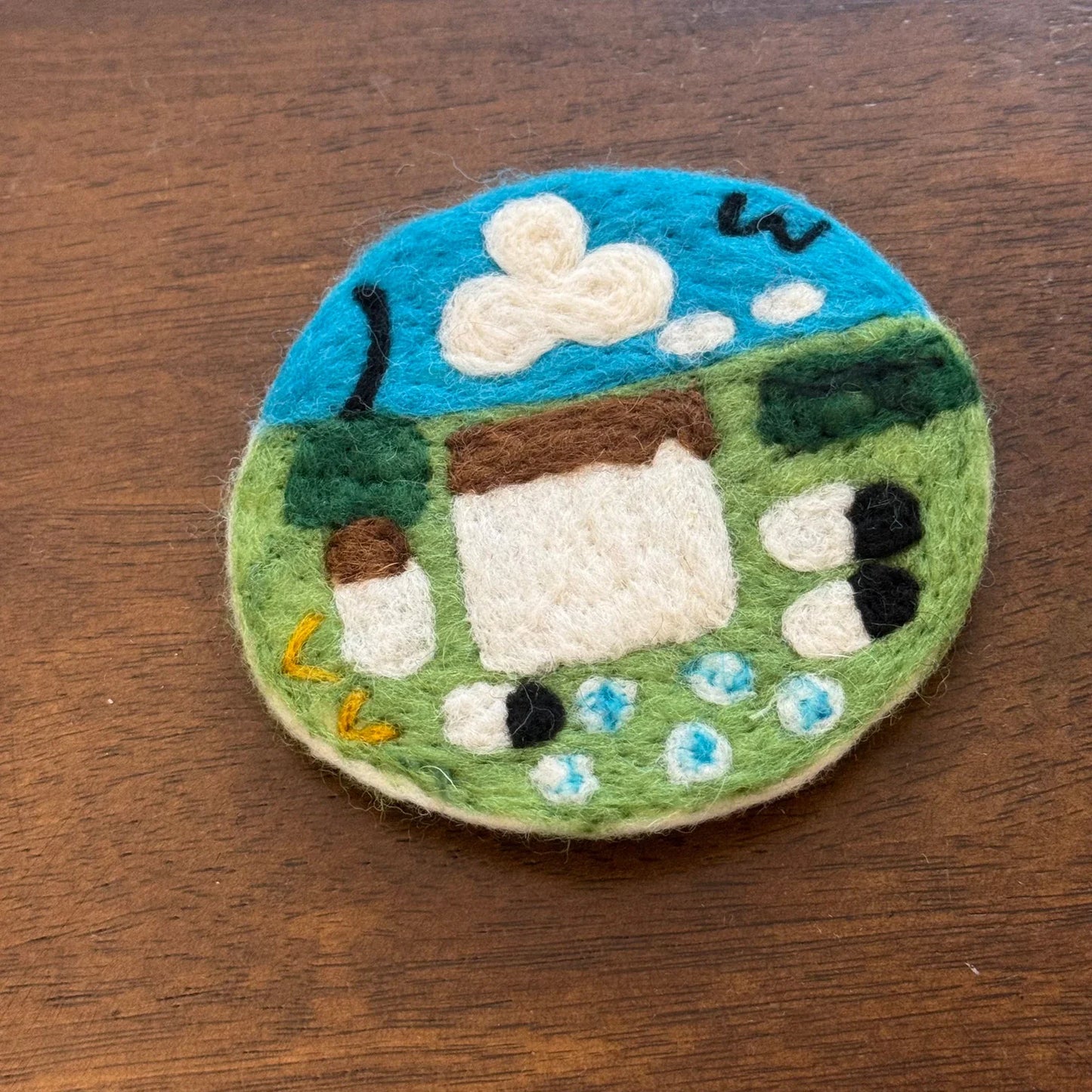 Handmade Blue Sky Clouds 10 cm Wool Felt Coaster