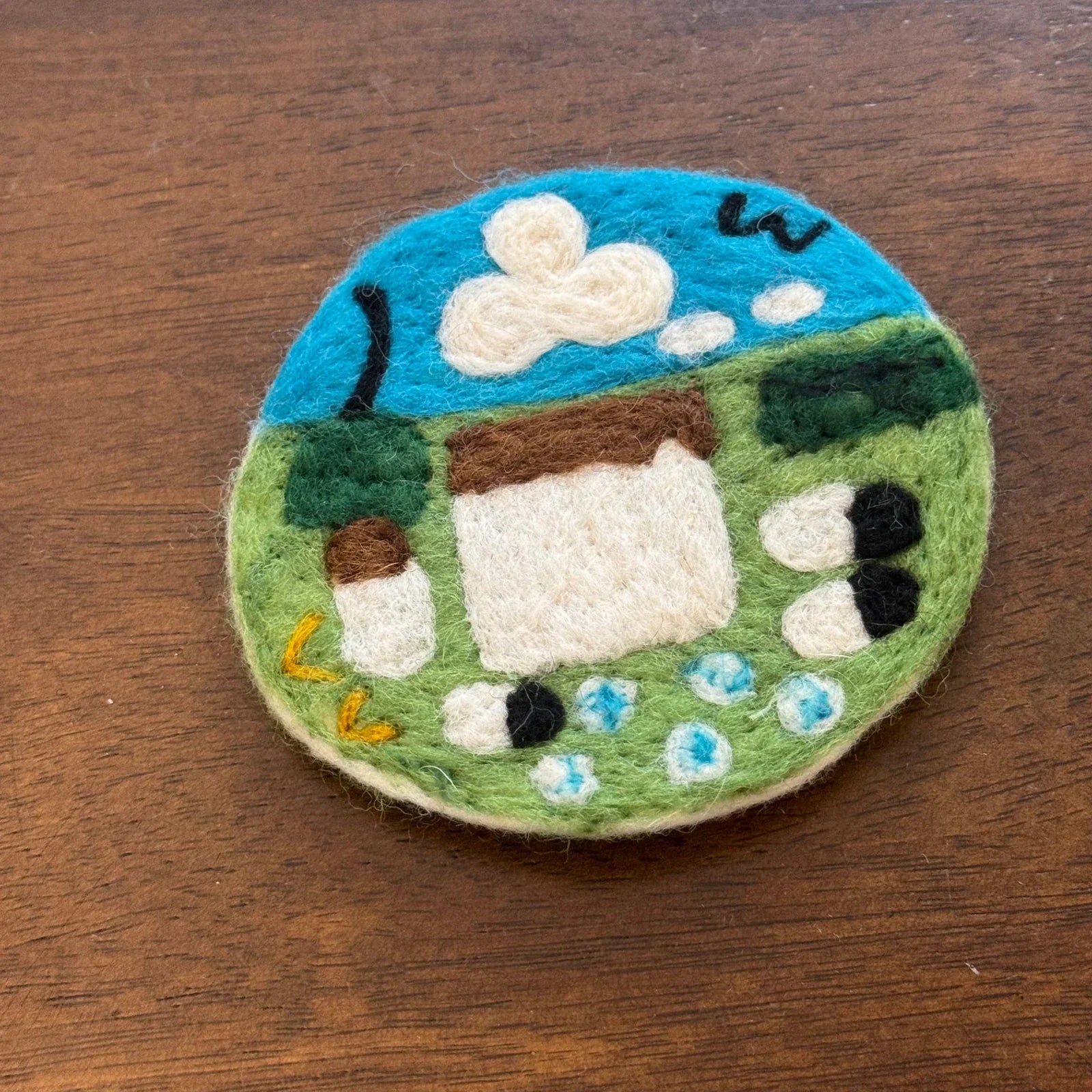 Handmade Blue Sky Clouds 10 cm Wool Felt Coaster