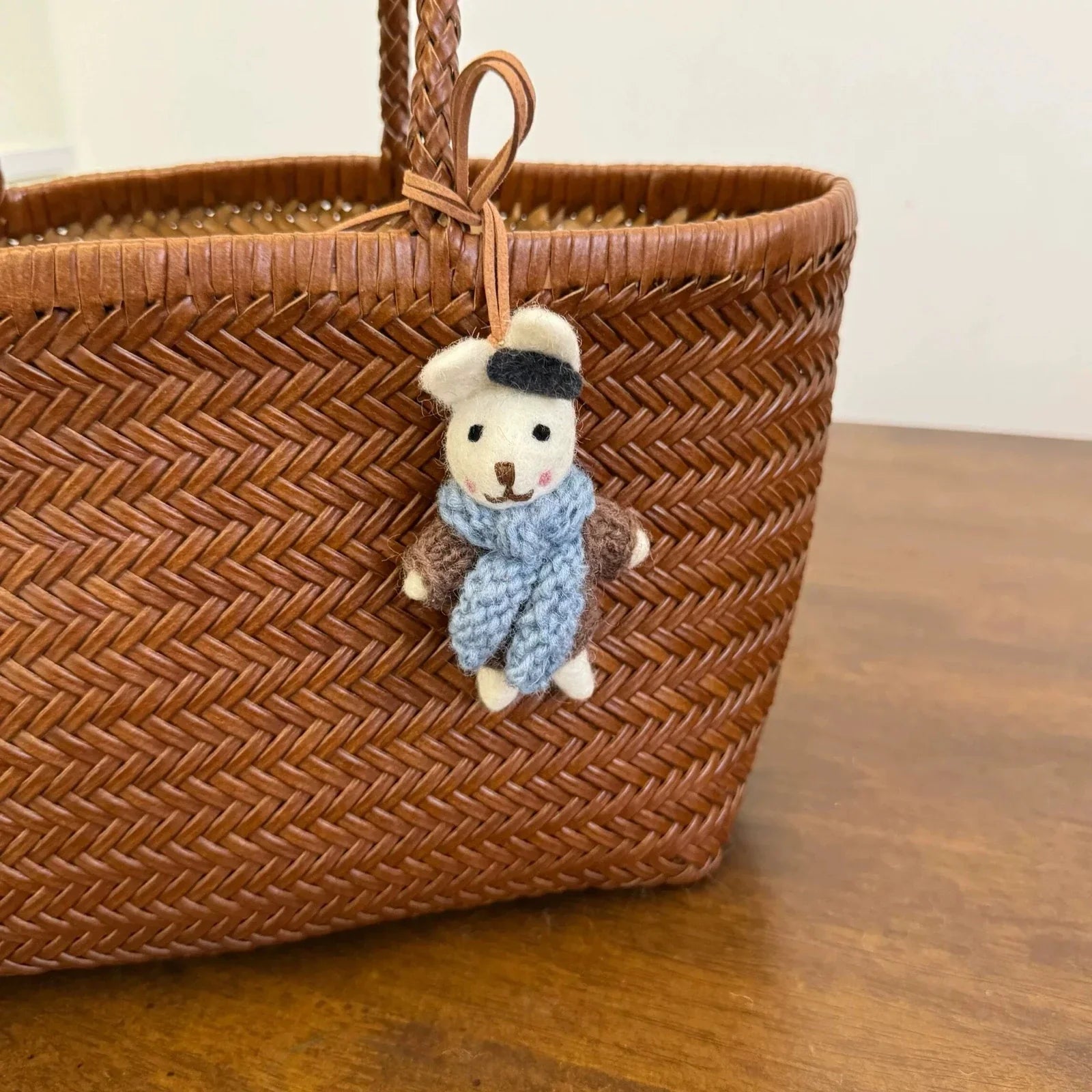 coffee brown rabbit handmade wool felt bag charm