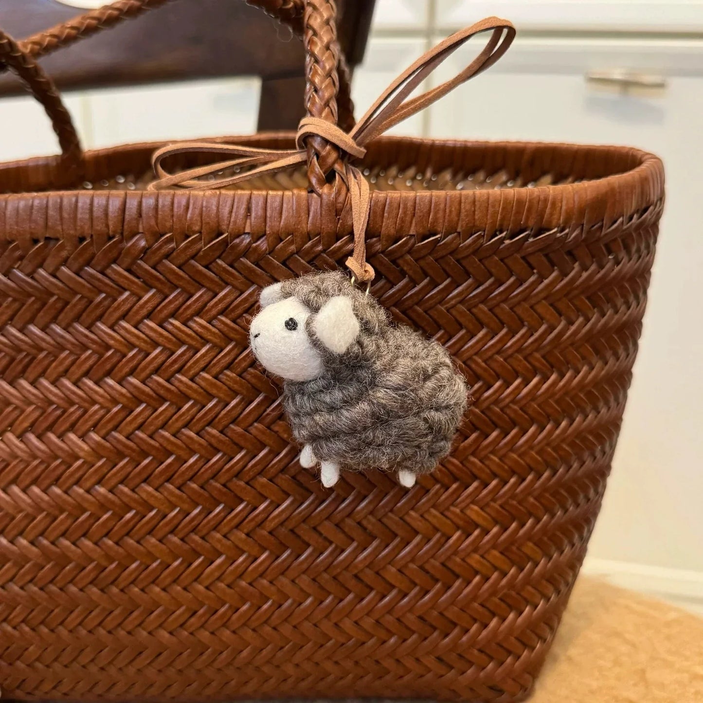 four leg gray sheep handmade wool felt bag charm
