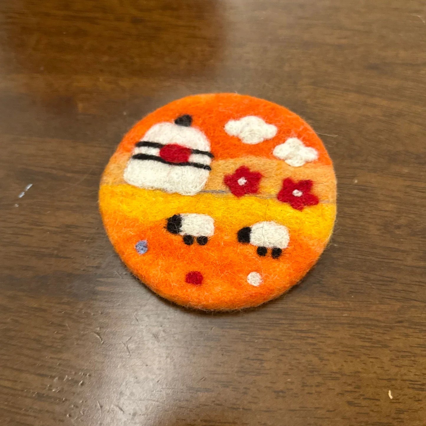 Handmade Orange Sky 10 cm Wool Felt Coaster