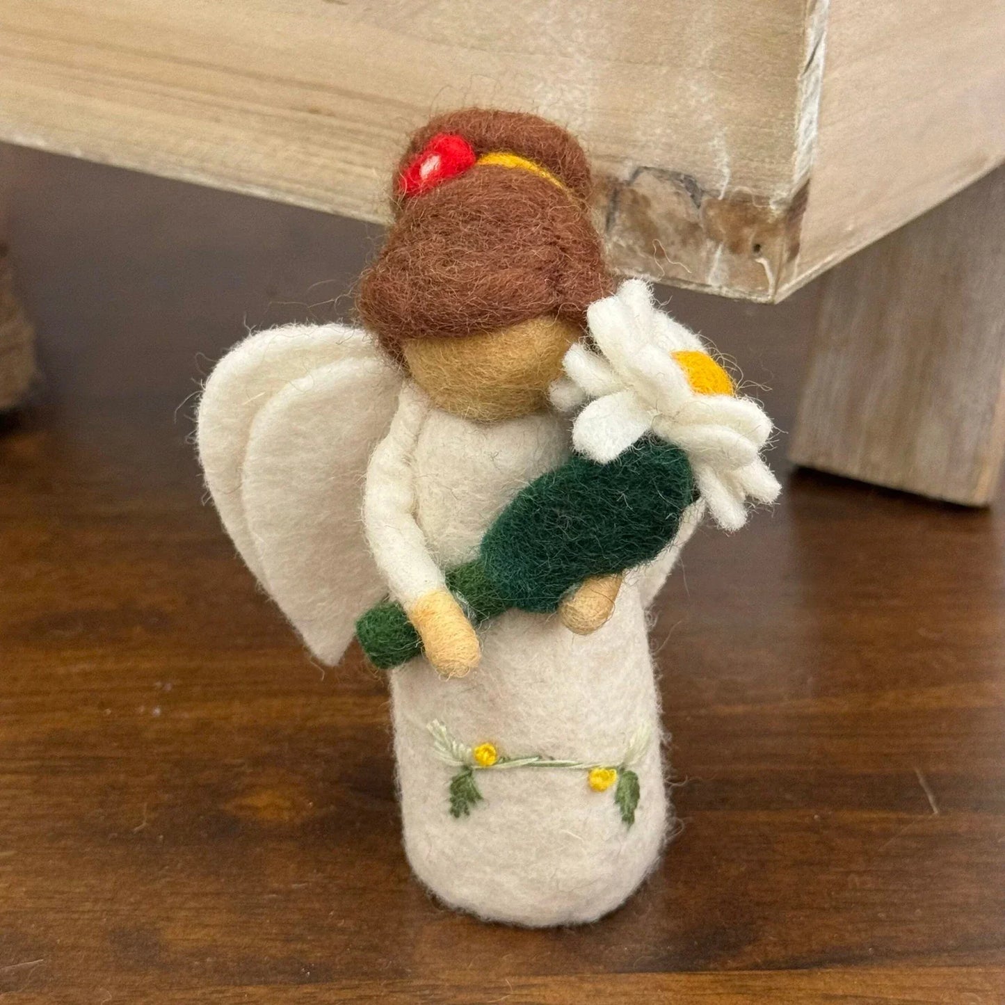 Flower-Holding Angel handmade wool felt bag charm and keychain