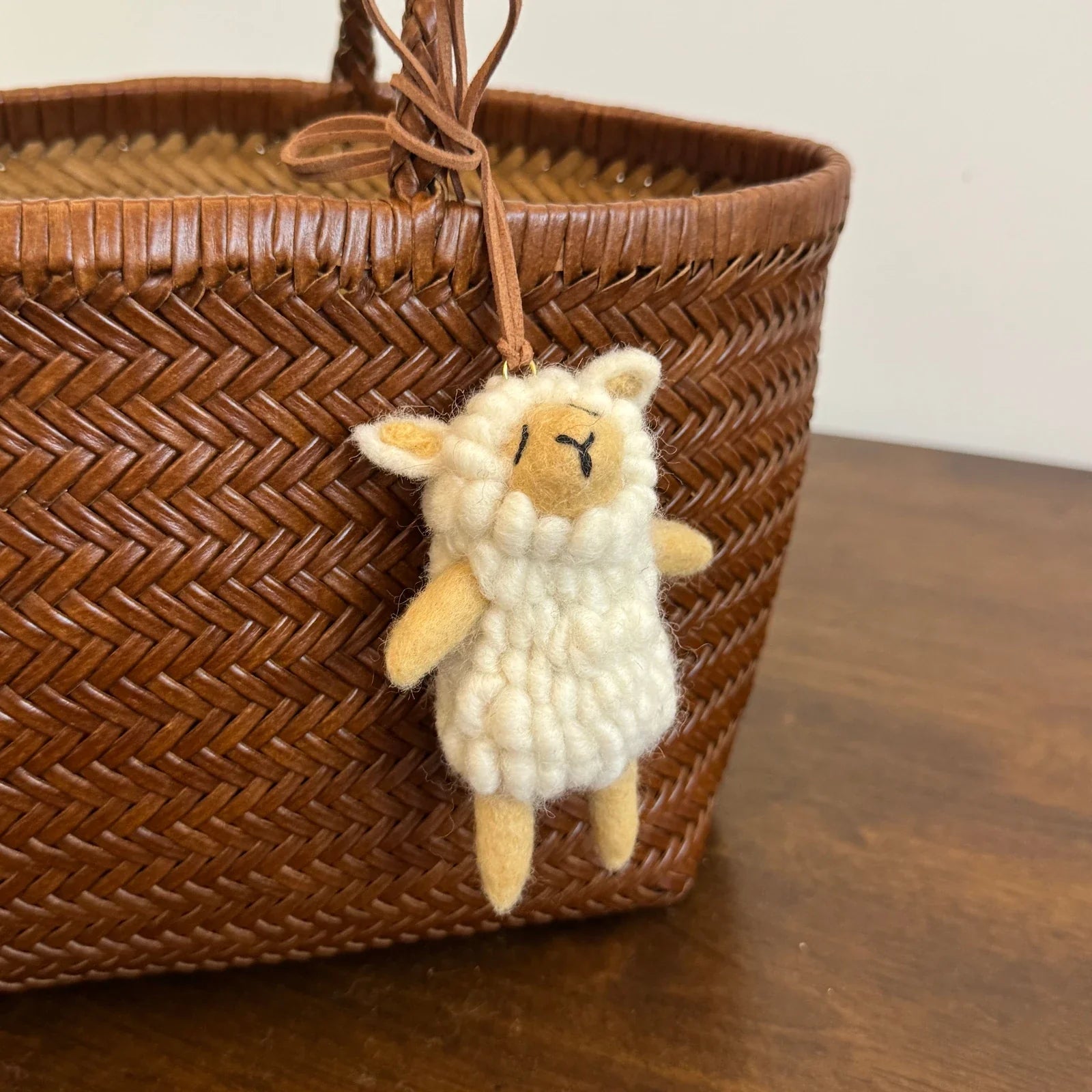 Handmade wool felt sheep bag charm – cream sheep