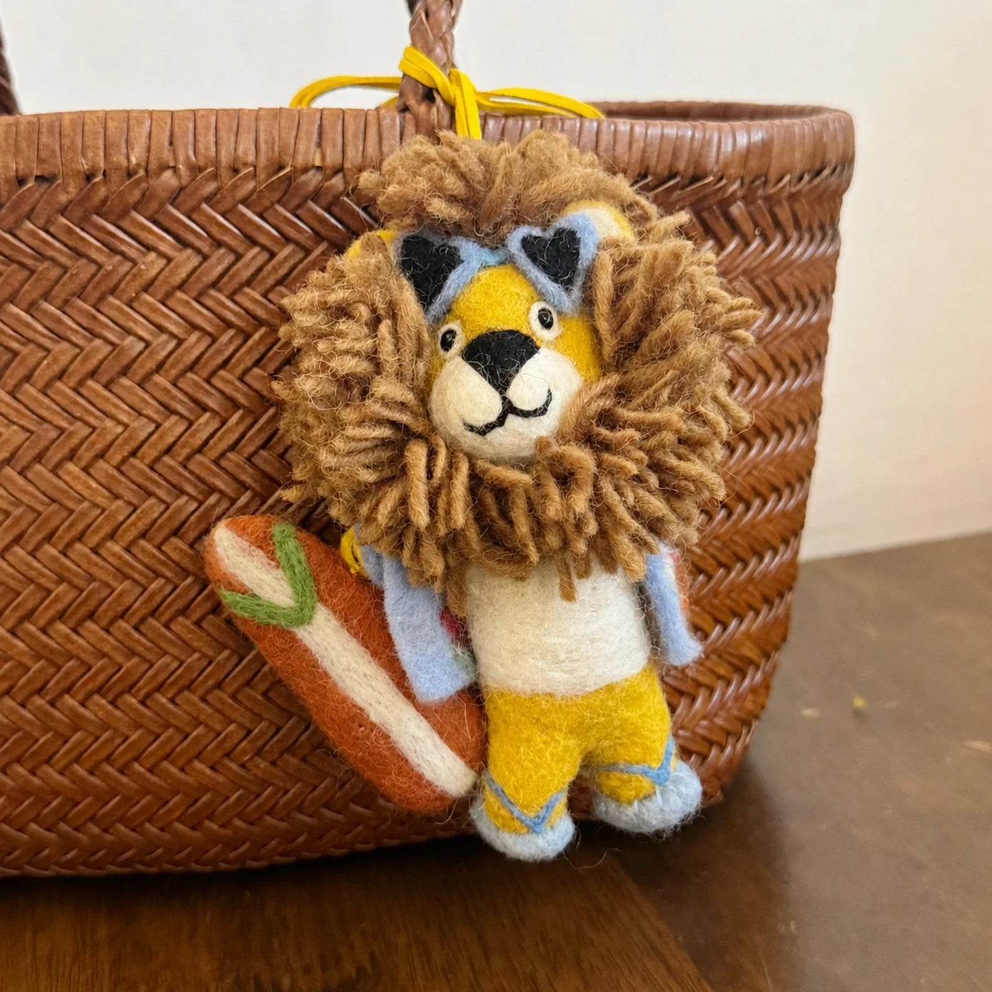 skateboard lion handmade wool felt bag charm