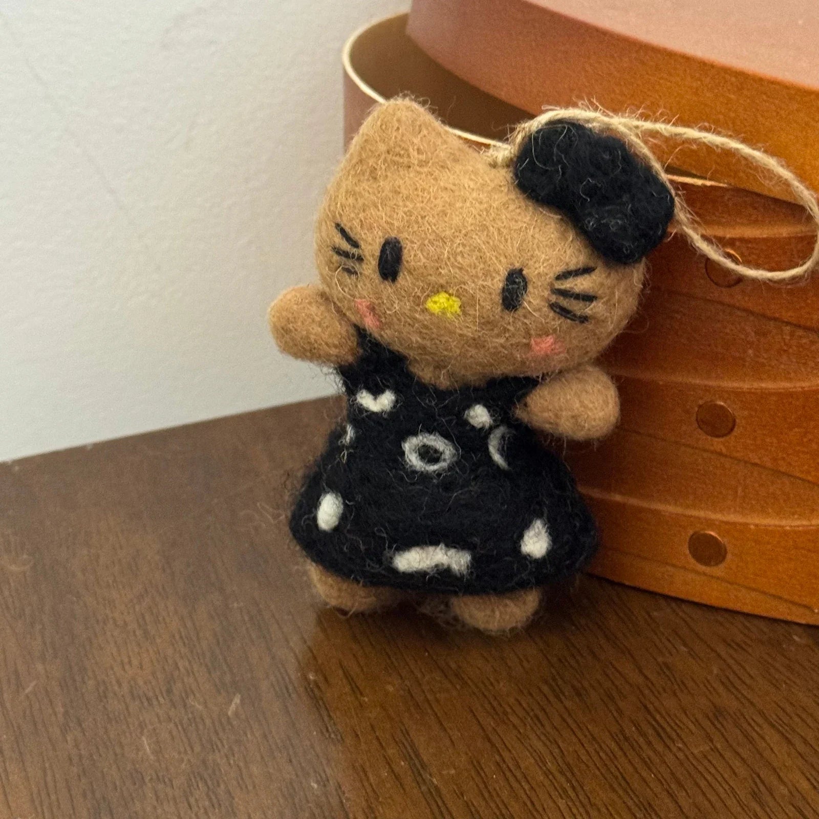 Brown Bear with Fish handmade wool felt bag charm and keychain