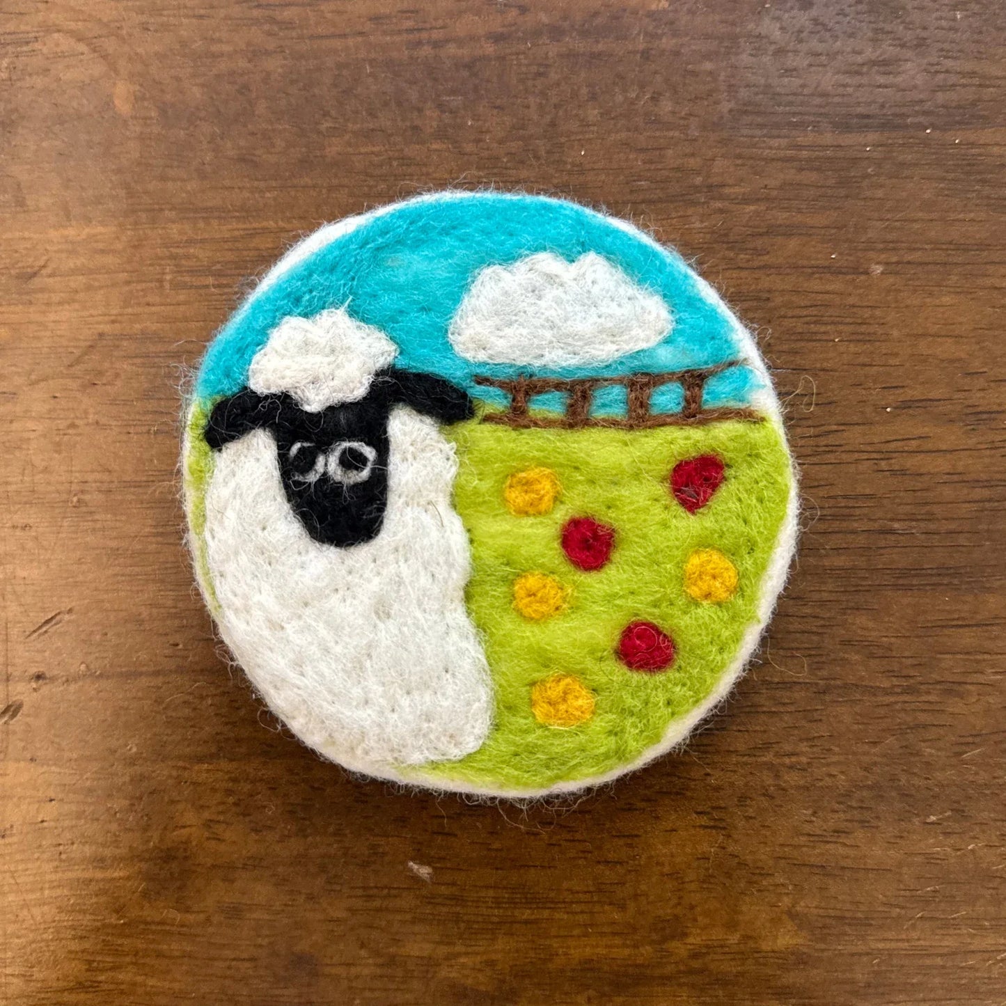 Handmade Black White Sheep Design Wool Felt Coaster