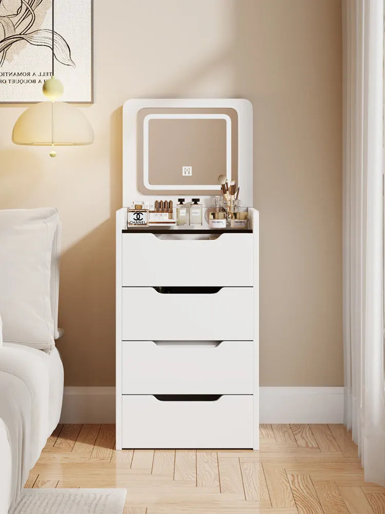 Compact Flip-Top Makeup Vanity with Lighted Mirror and Glass Desktop – 48 cm / White – view 11