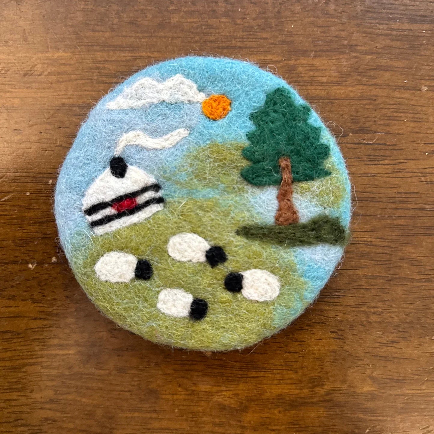 Handmade Four Sheep Design Wool Felt Coaster