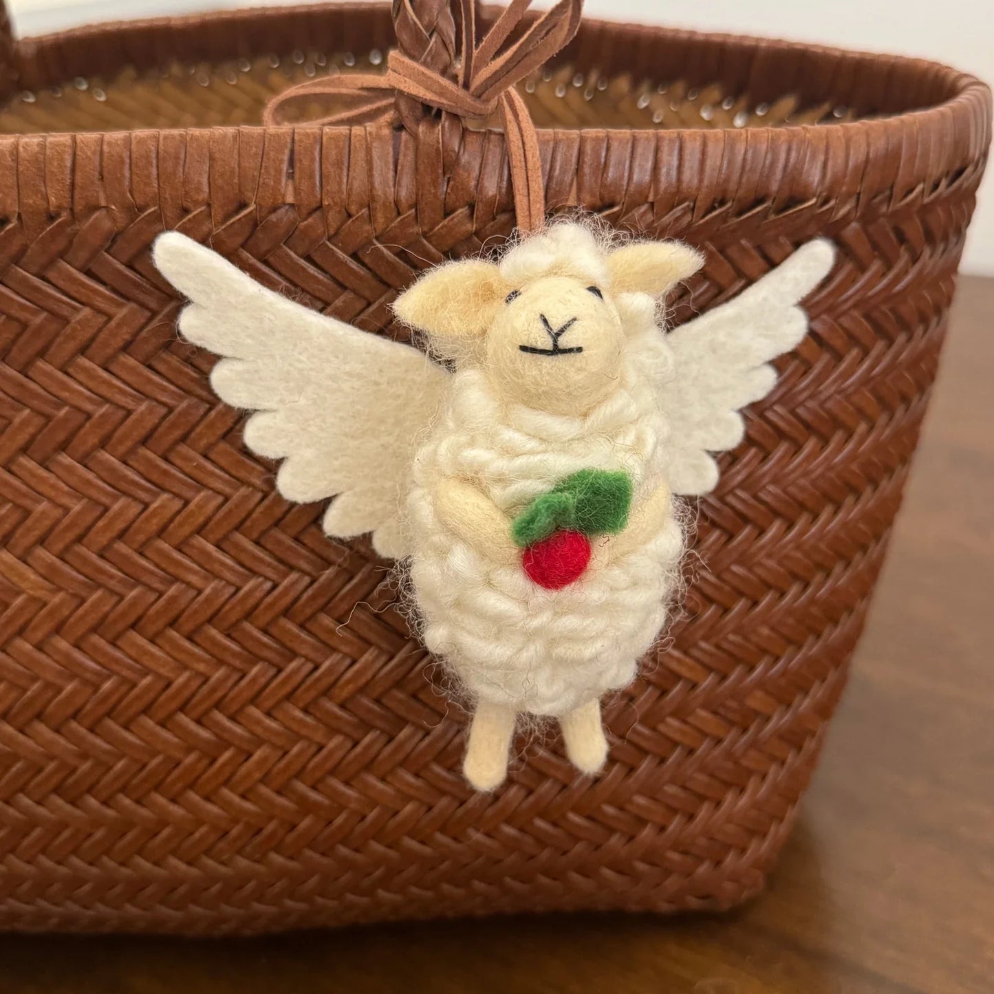 Handmade wool felt sheep bag charm – little angel sheep