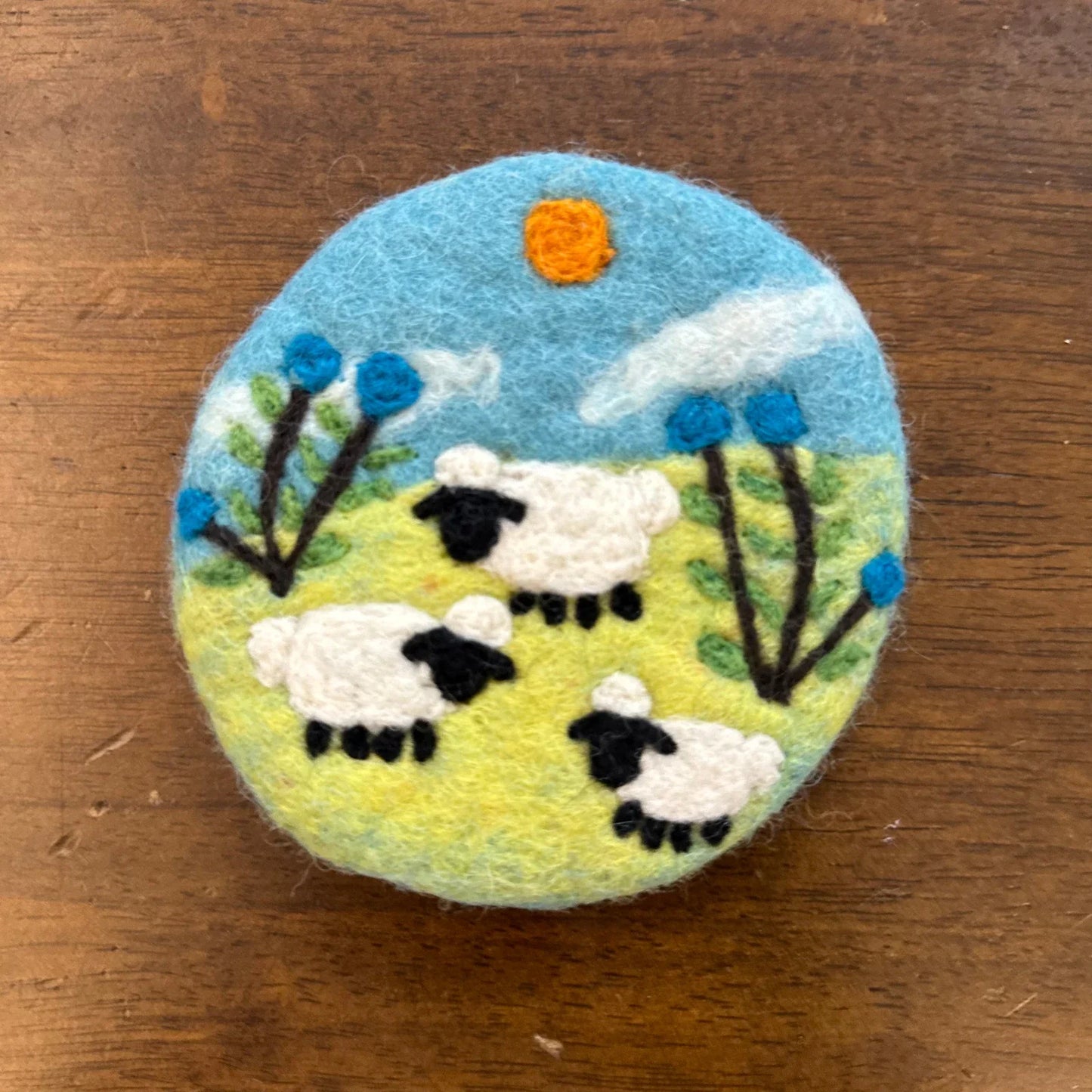 Handmade Three Sheep Sunlight Wool Felt Coaster