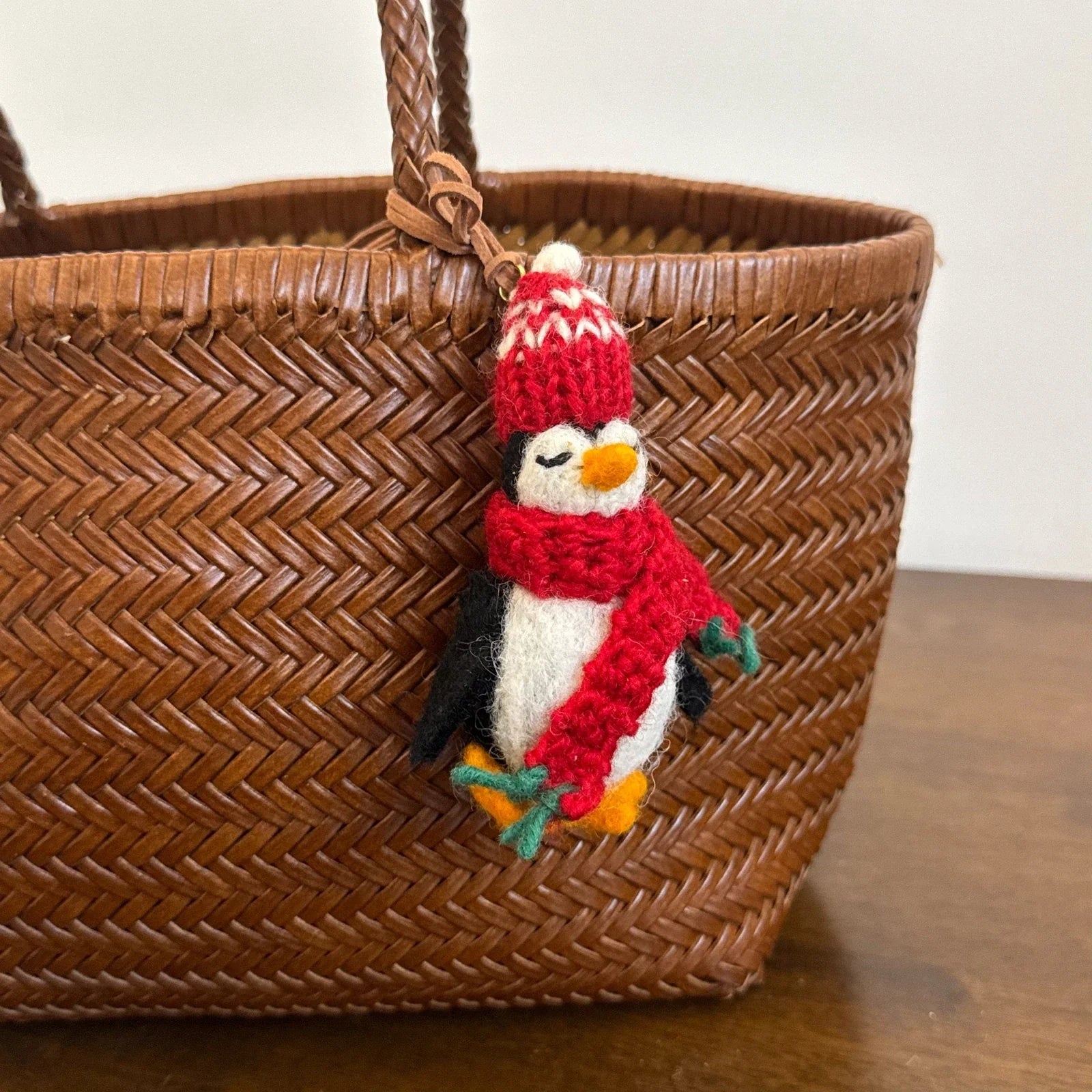 red penguin handmade wool felt bag charm