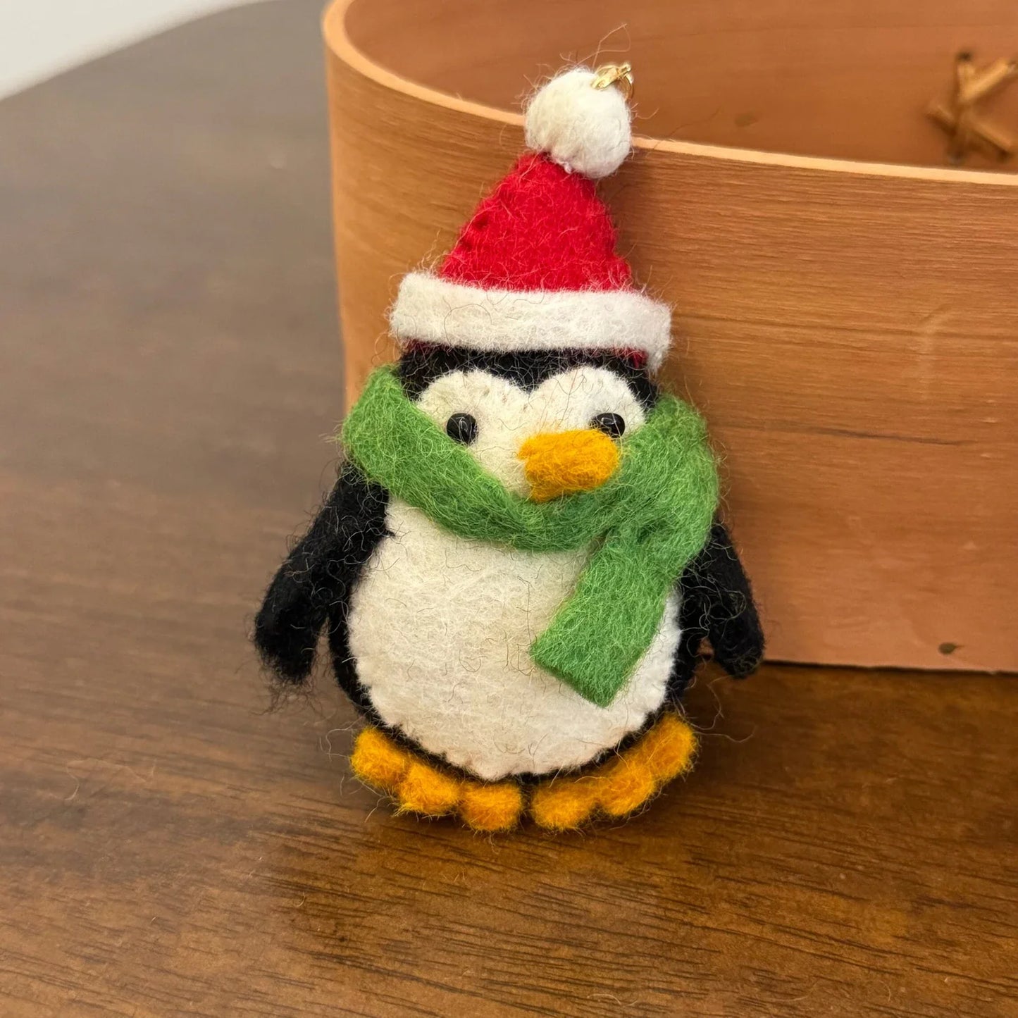 Penguin in Red Hat handmade wool felt bag charm and keychain