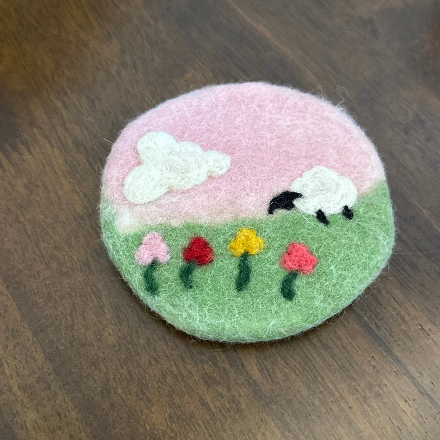 Handmade Pink Sky 10 cm Wool Felt Coaster