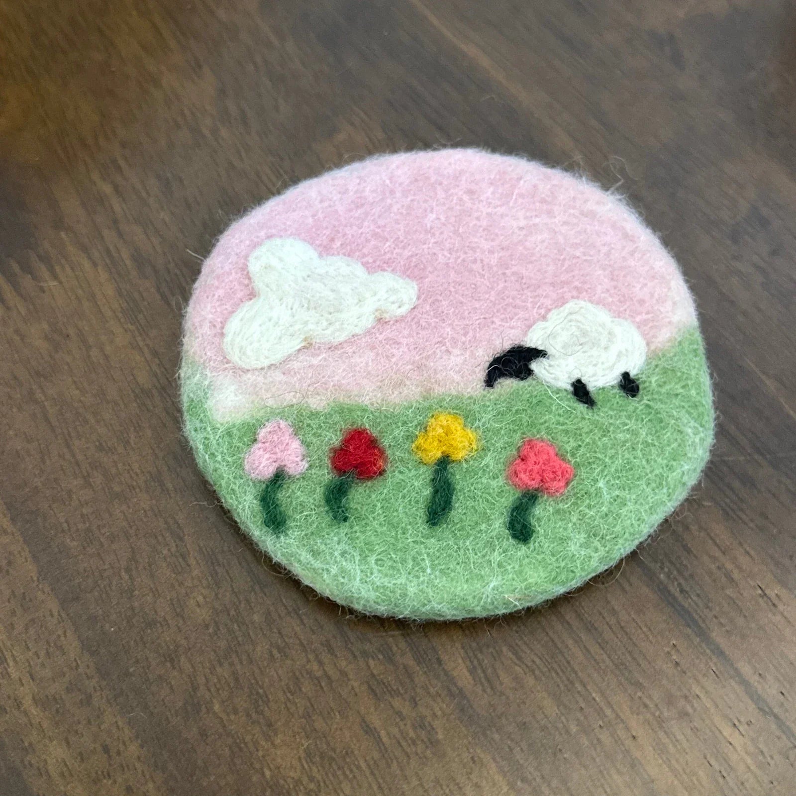 Handmade Pink Sky 10 cm Wool Felt Coaster