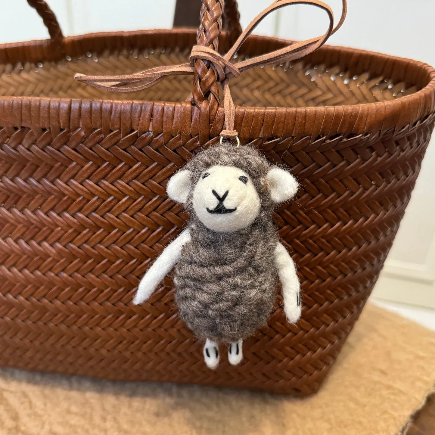 Handmade wool felt sheep bag charm – standing gray sheep