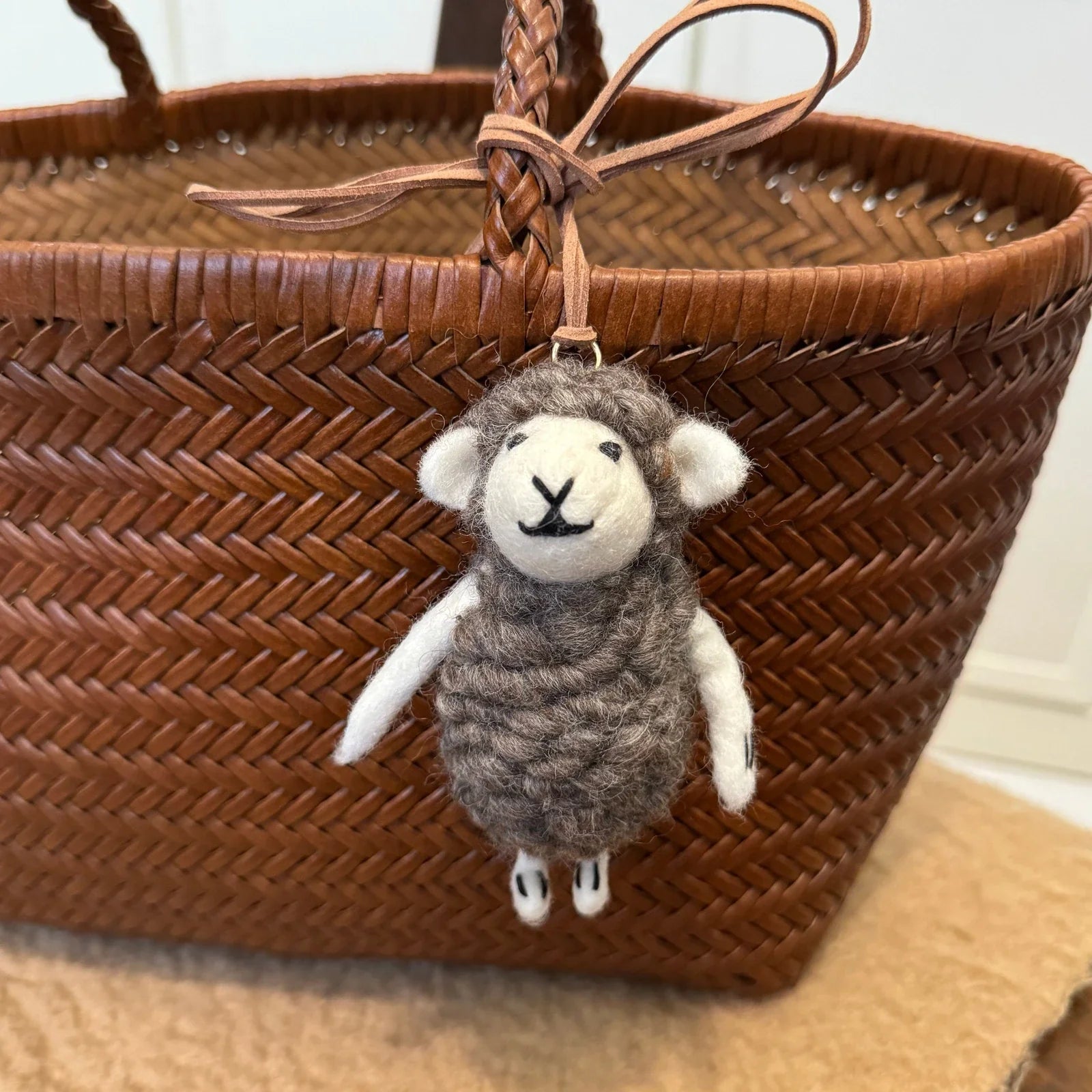Handmade wool felt sheep bag charm – standing gray sheep