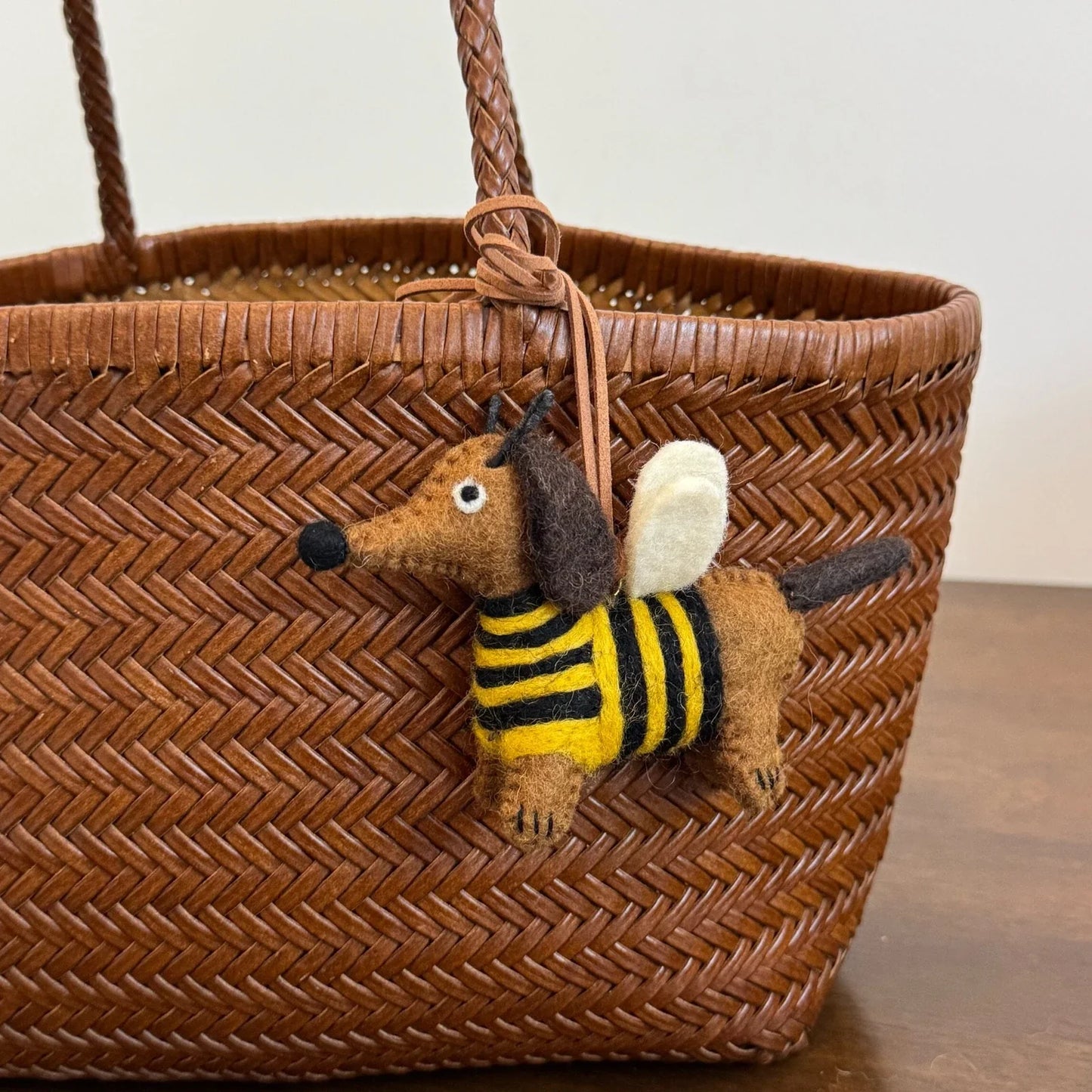 bee puppy handmade wool felt bag charm