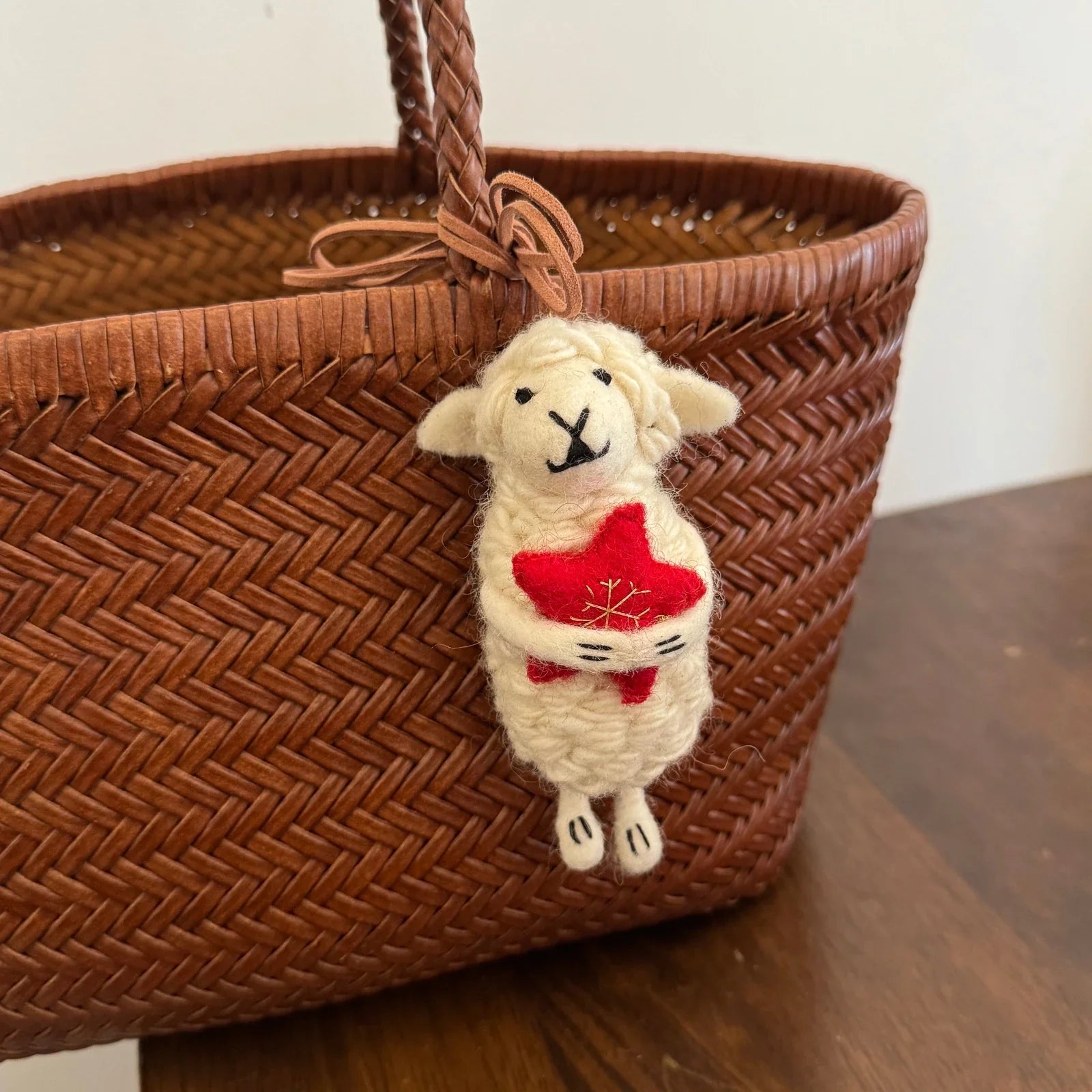 Handmade wool felt sheep bag charm – star sheep