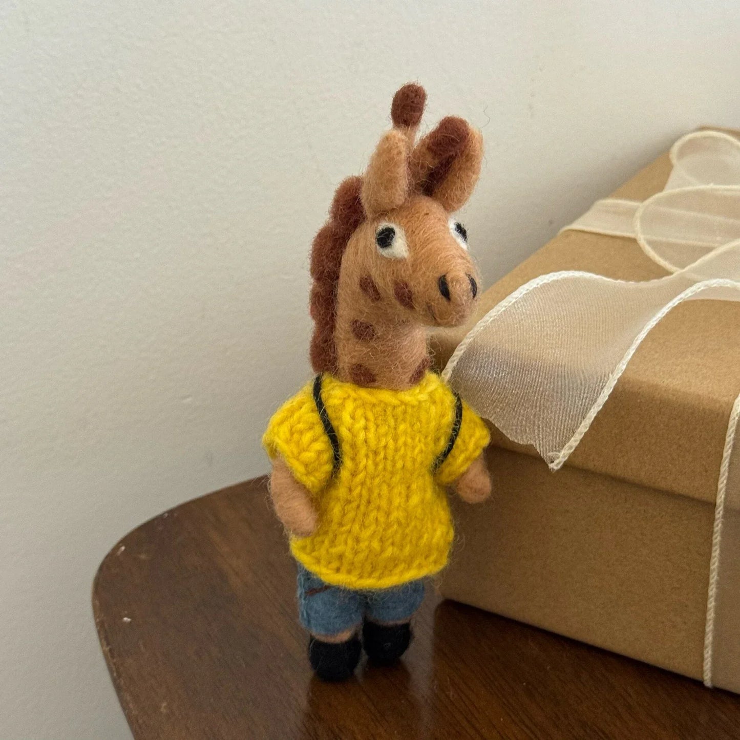 Yellow Giraffe handmade wool felt bag charm and keychain