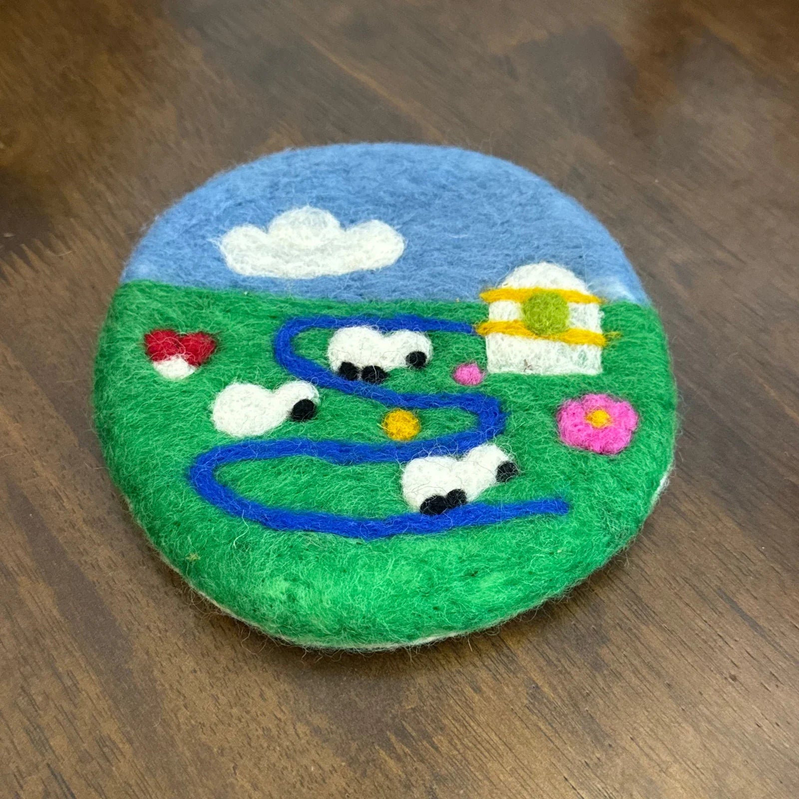 Handmade Winding Meadow 13 cm Wool Felt Coaster