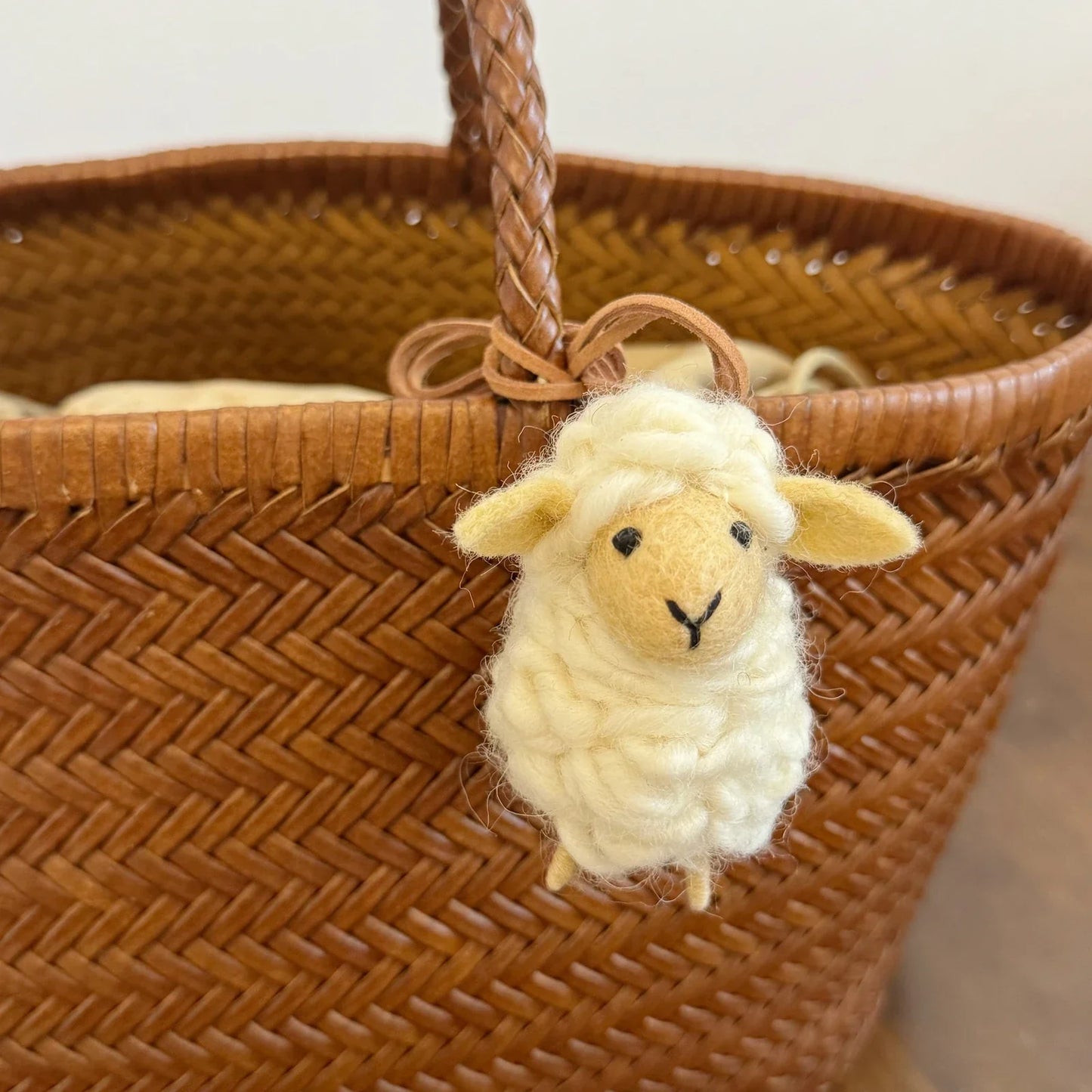 Handmade wool felt sheep bag charm – little cream sheep