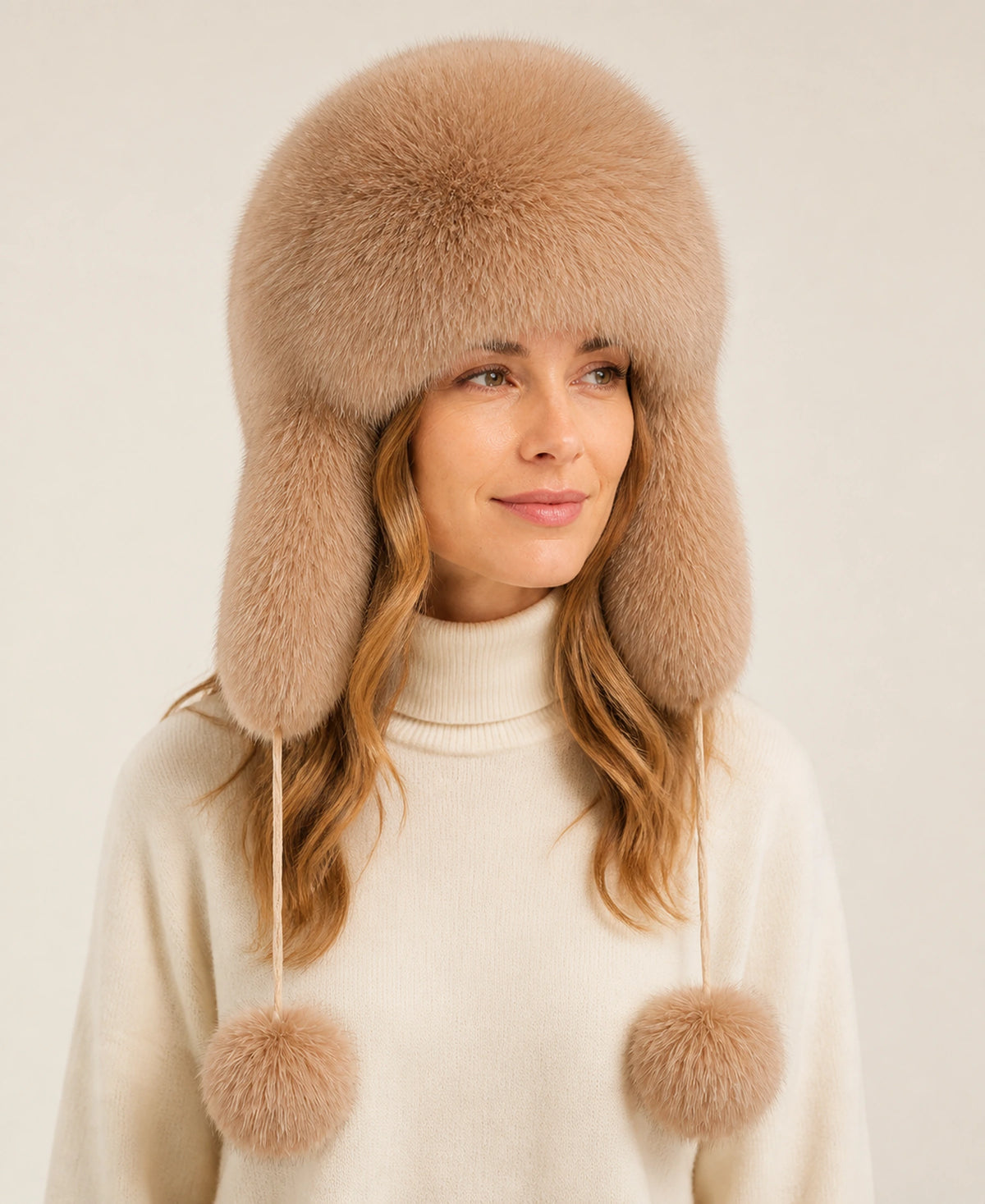 Women's Genuine Fox & Raccoon Fur Ushanka Hat – Color: Blue Fox Natural on-model lifestyle image