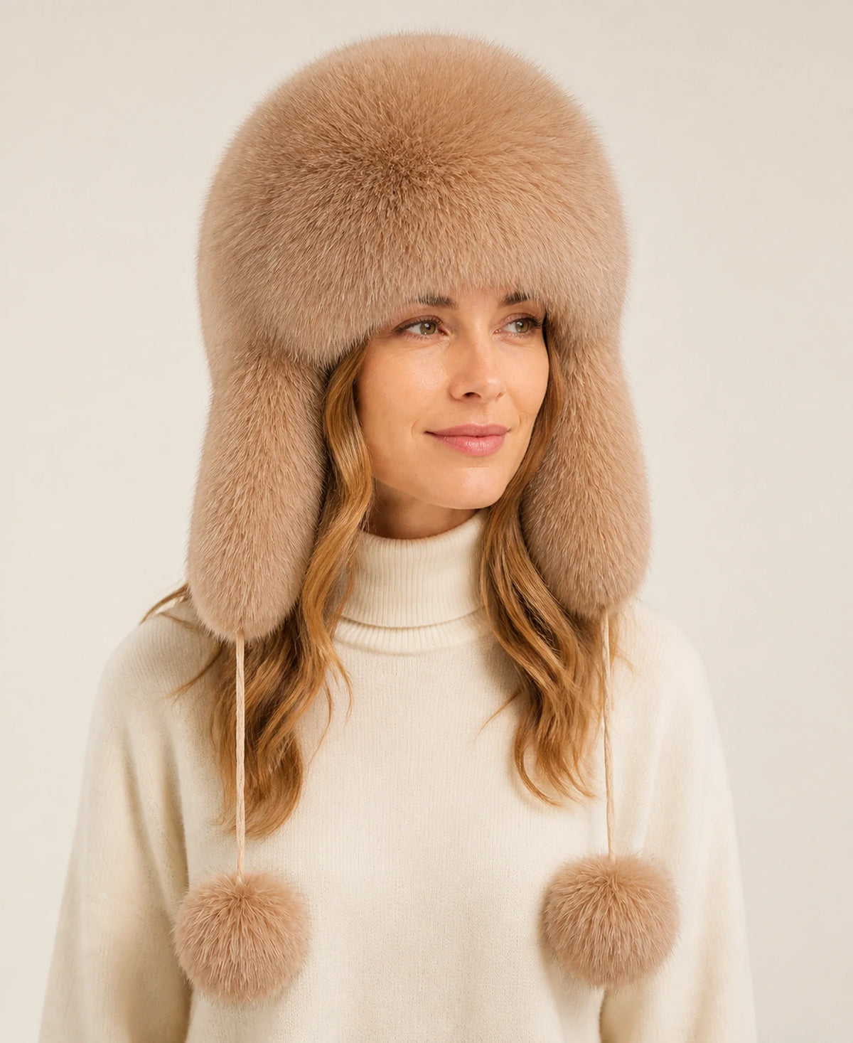 Women's Genuine Fox & Raccoon Fur Ushanka Hat – Color: Blue Fox Natural on-model lifestyle image