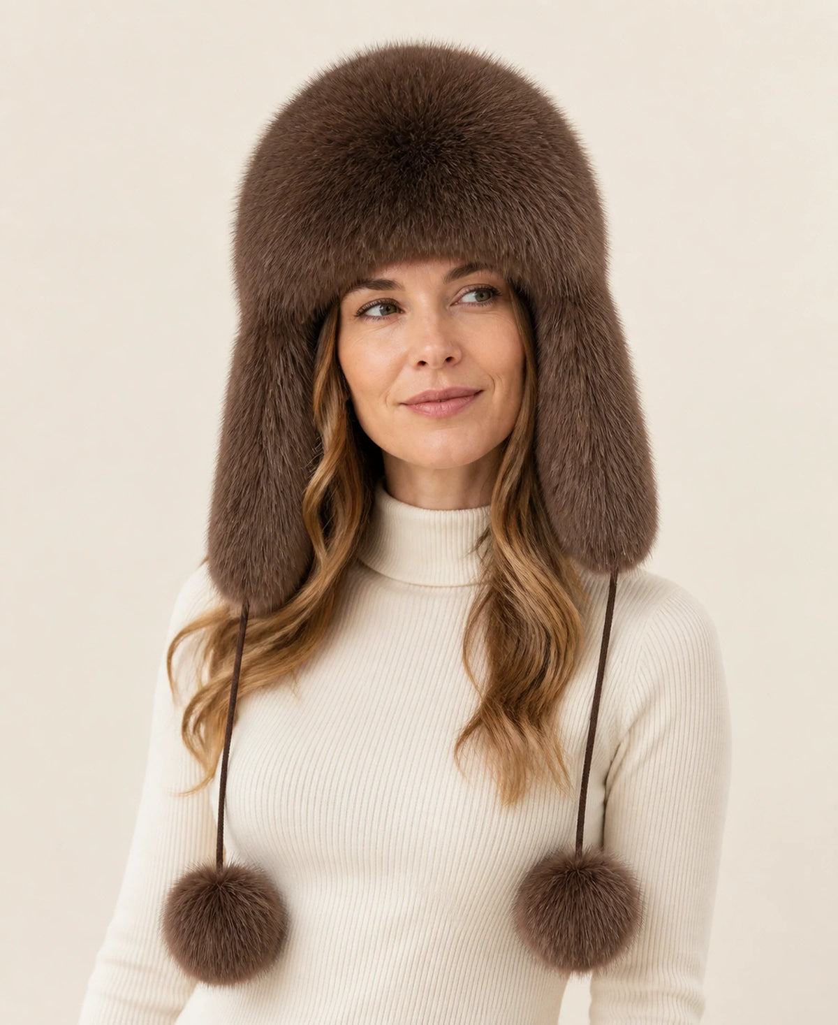 Women's Genuine Fox & Raccoon Fur Ushanka Hat – Color: Raccoon Natural on-model lifestyle image