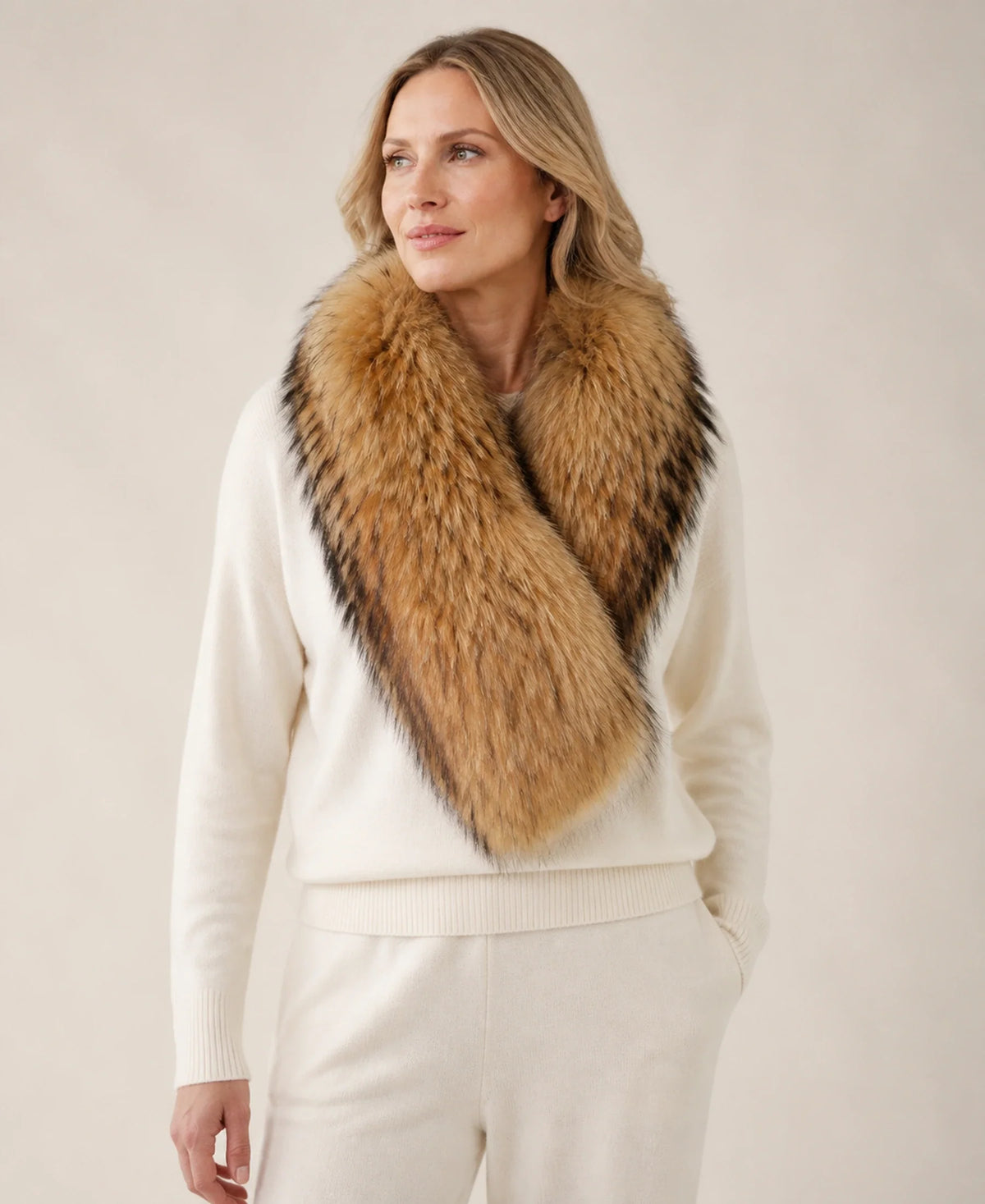 Women's Genuine Fox Fur Pull-On Cape Scarf & Shawl – Color: Deep Natural Brown on-model lifestyle image