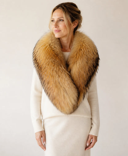 Women's Genuine Fox Fur Pull-On Cape Scarf & Shawl – Color: Natural Golden Tan on-model lifestyle image