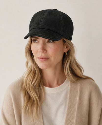 Women's Ultra-Soft Lambskin Suede Adjustable Beret Cap – Default on-model lifestyle image