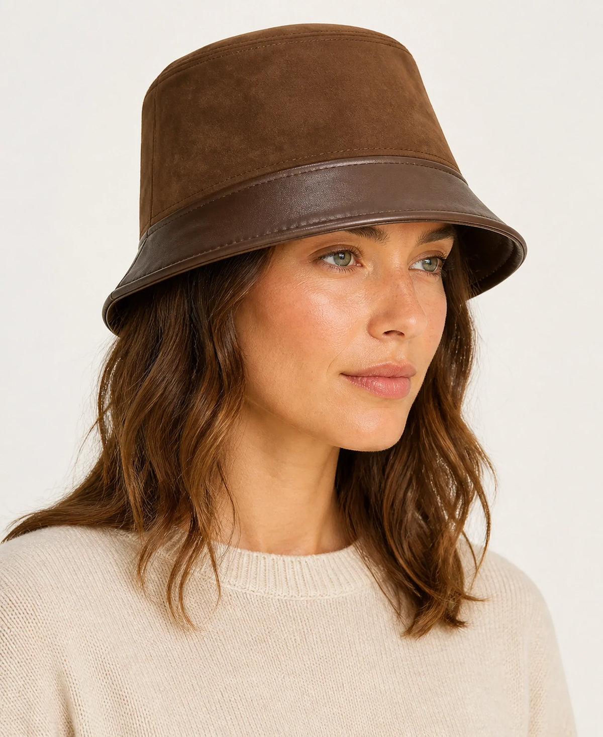 Women's Adjustable Short-Brim Bucket Hat – Finish: Brown on-model lifestyle image