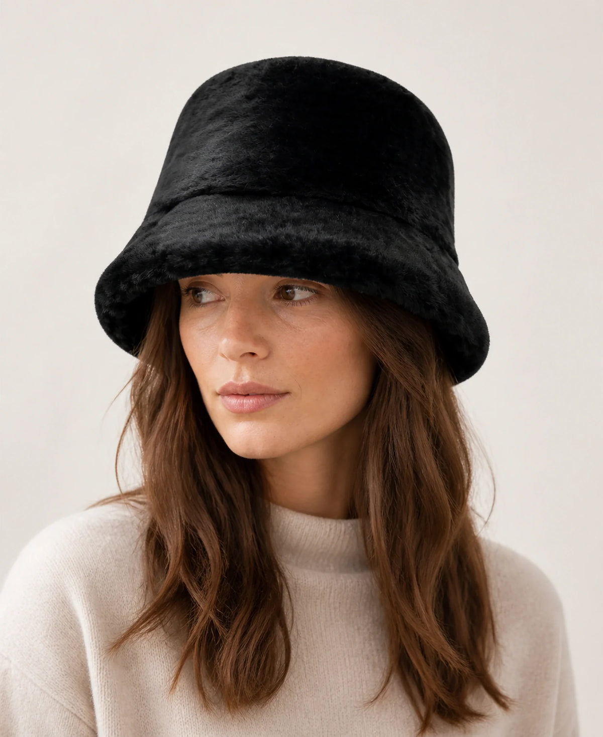 Unisex Genuine Leather Rounded-Crown Short-Brim Bucket Hat – Color: Black on-model lifestyle image