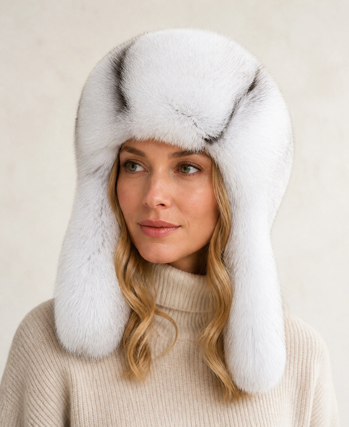 Unisex Genuine Fur Trapper Hat with Ear Flaps – Color: Natural Blue Fox on-model lifestyle image