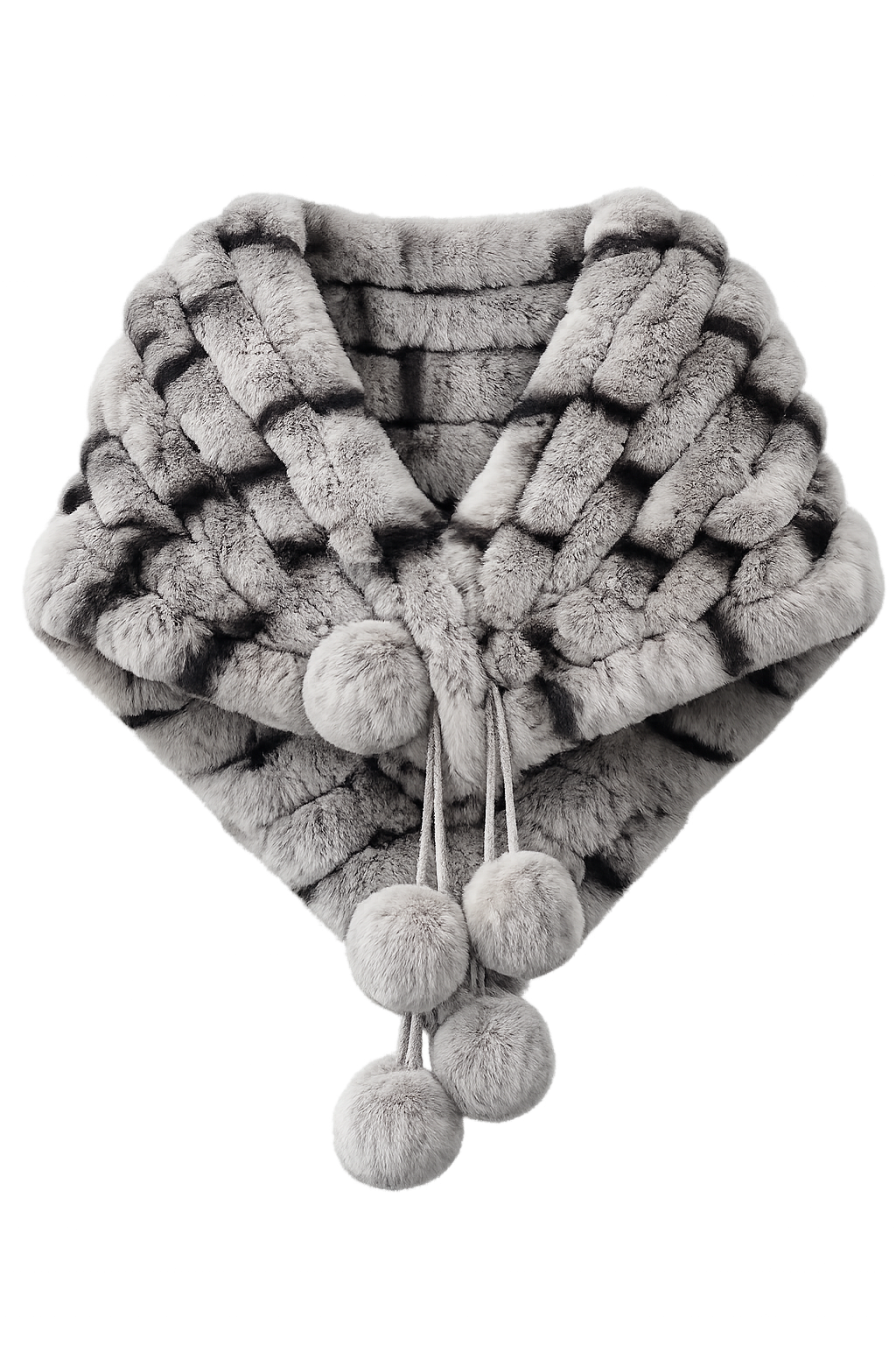 Women's Rex Rabbit Fur Triangle Shawl with Pom-Poms