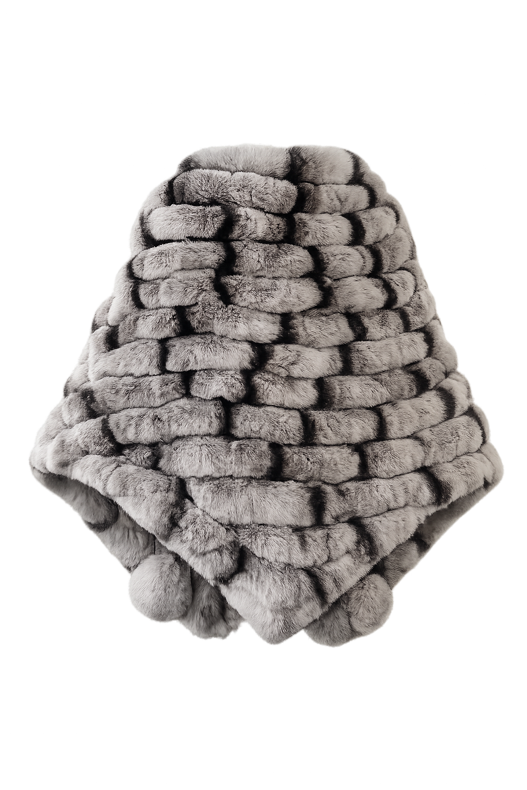 Women's Rex Rabbit Fur Triangle Shawl with Pom-Poms