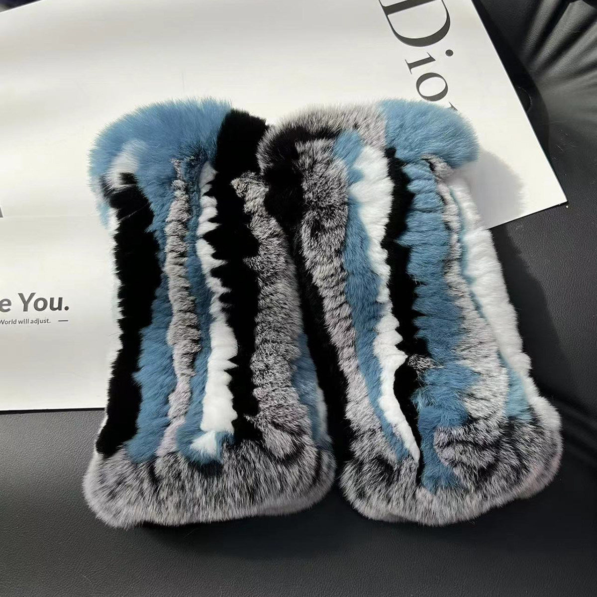 Real otter rabbit fur gloves cute thickened double-sided fur gloves real hair half-fingered elastic gloves